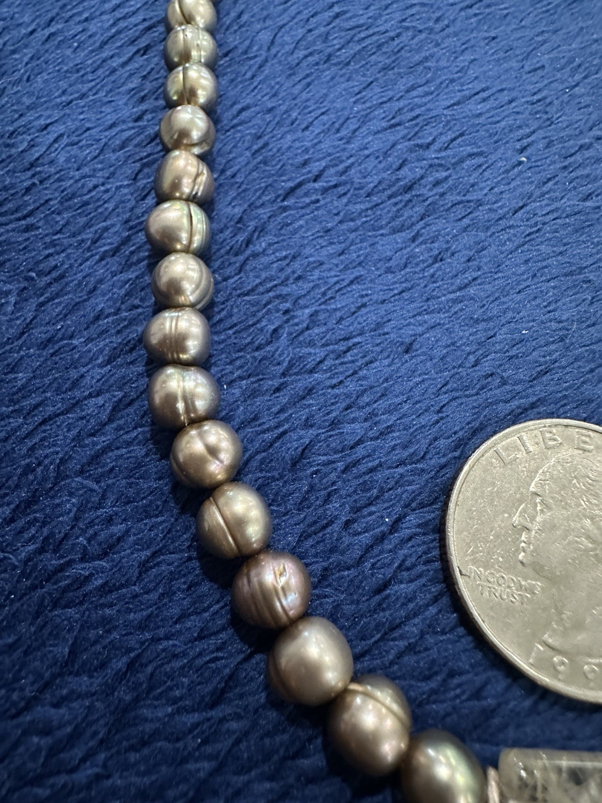 Vtg Sterling Silver Grey Pearl Strand Crystal Quartz Necklace, 16.5in Long