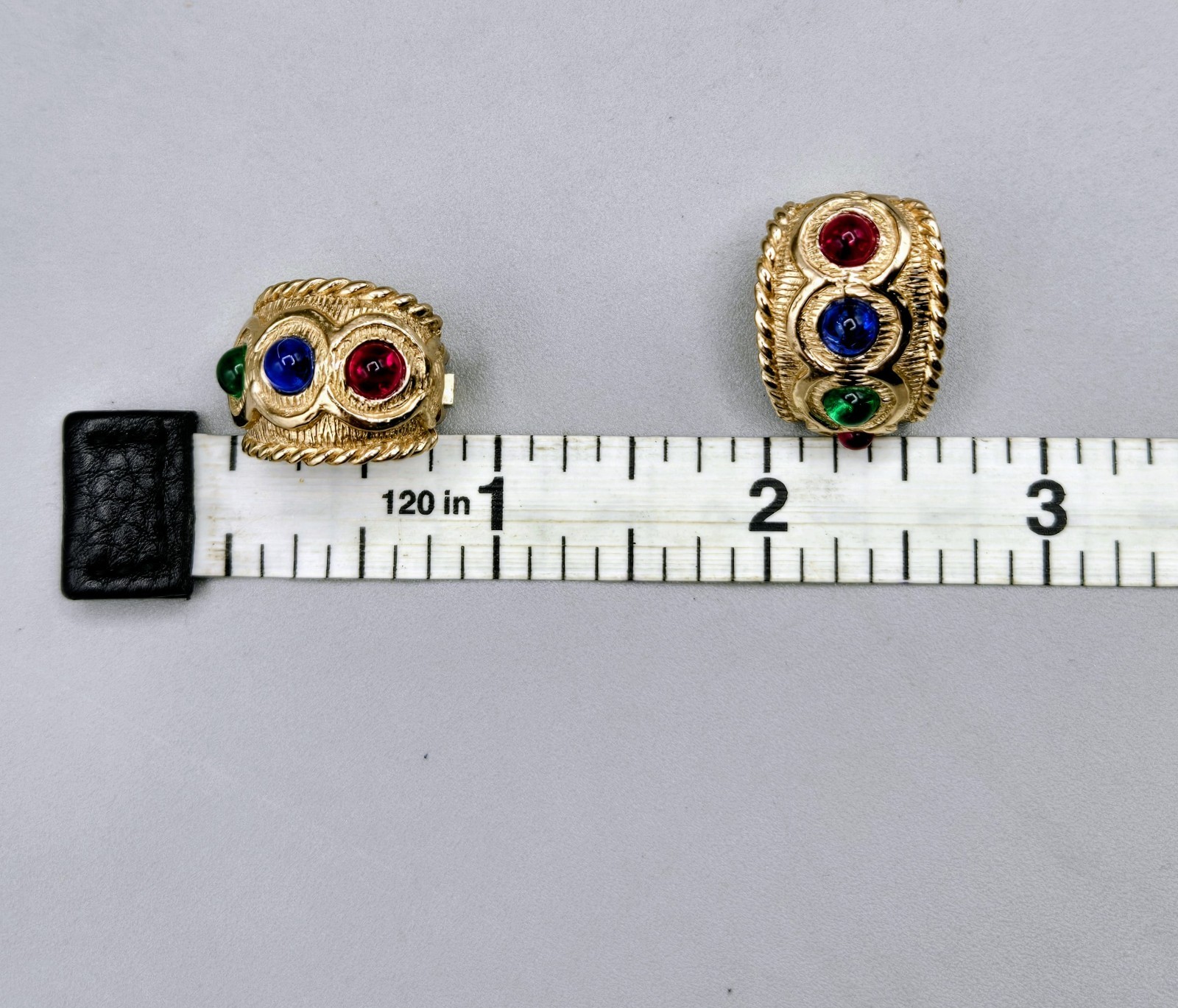 Vintage Chunky Filigree Cabochon Rhinestone Wide Panel Bracelet Earring Set