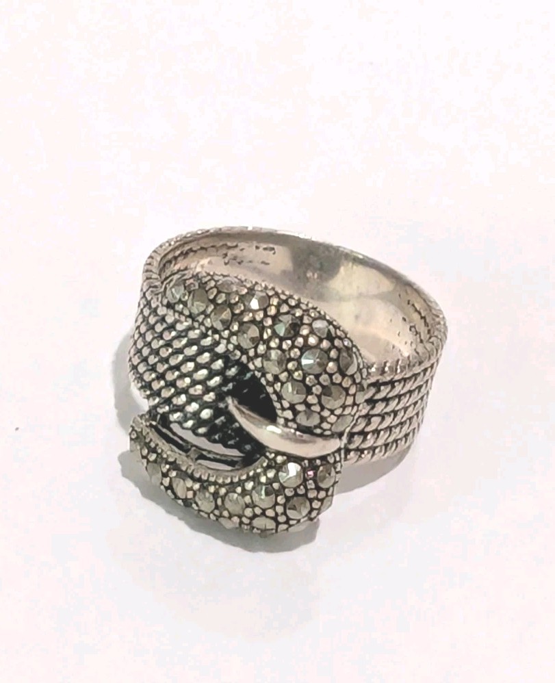 Vtg Designer Signed DBJ Sterling Silver Marcasite Belt Buckle Size 8.75 Ring