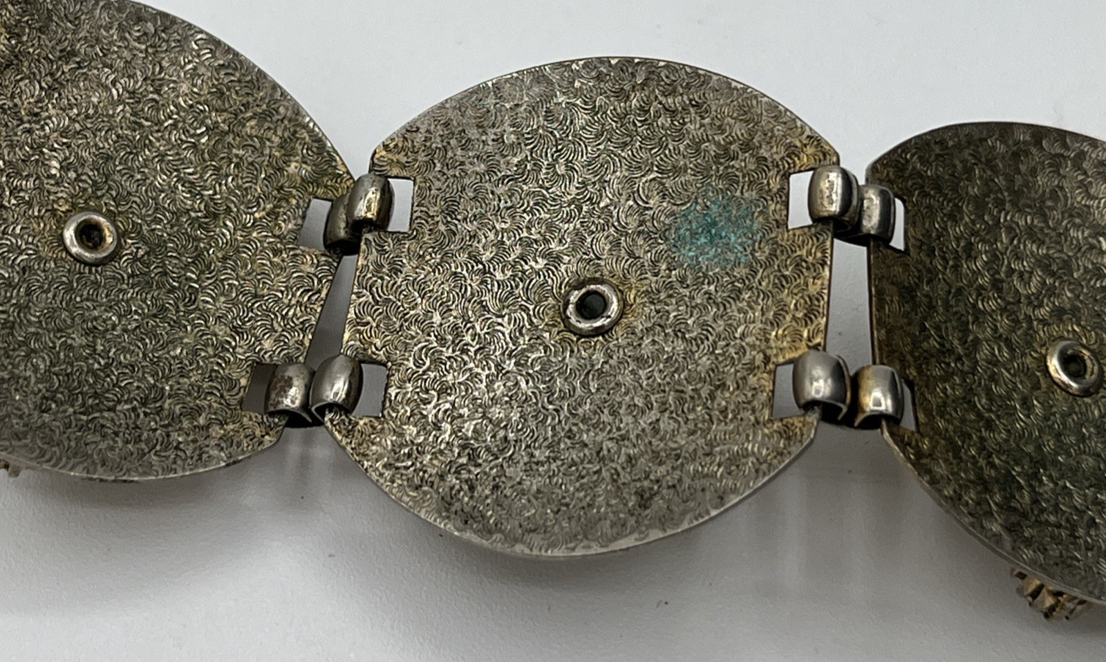 Vintage Sculpted Face Pendant Necklace & Green Stone Bracelet Set