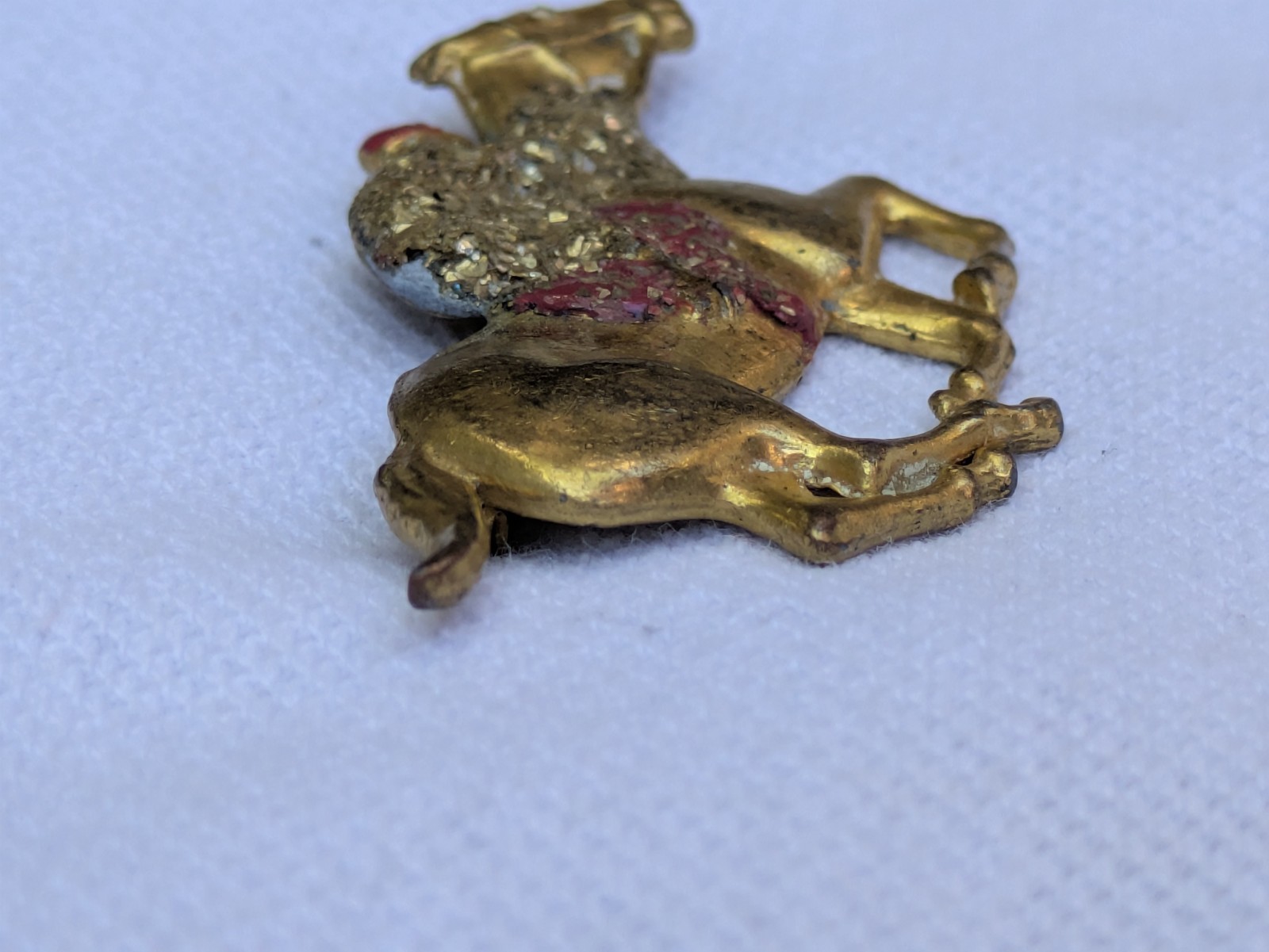 Antique Glass Glitter on Brass Race Horse & Jockey Brooch Pin C Clasp AS IS D92