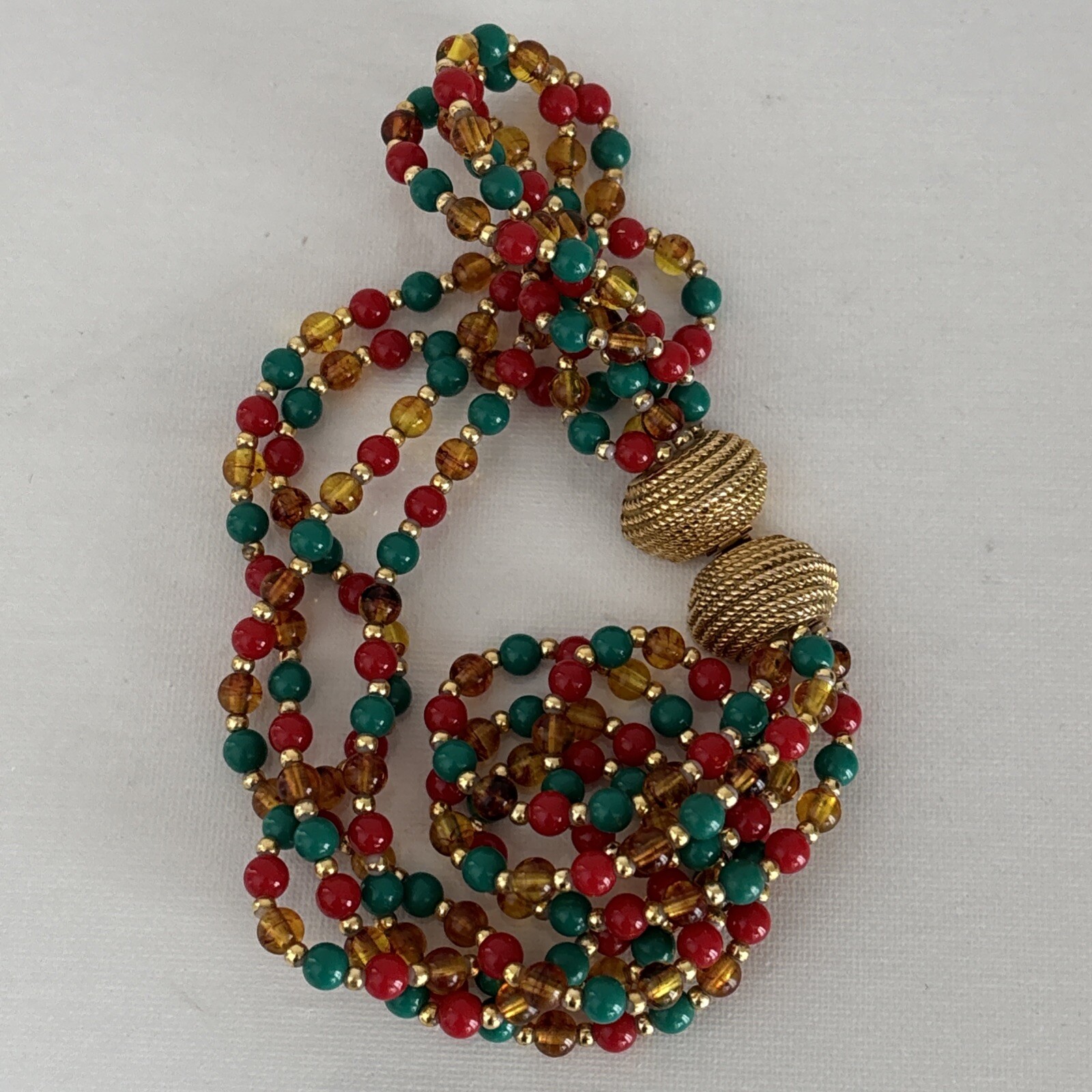 Vintage Mimi di N Beaded Necklace 1970s Designer Gold Red Green Collar