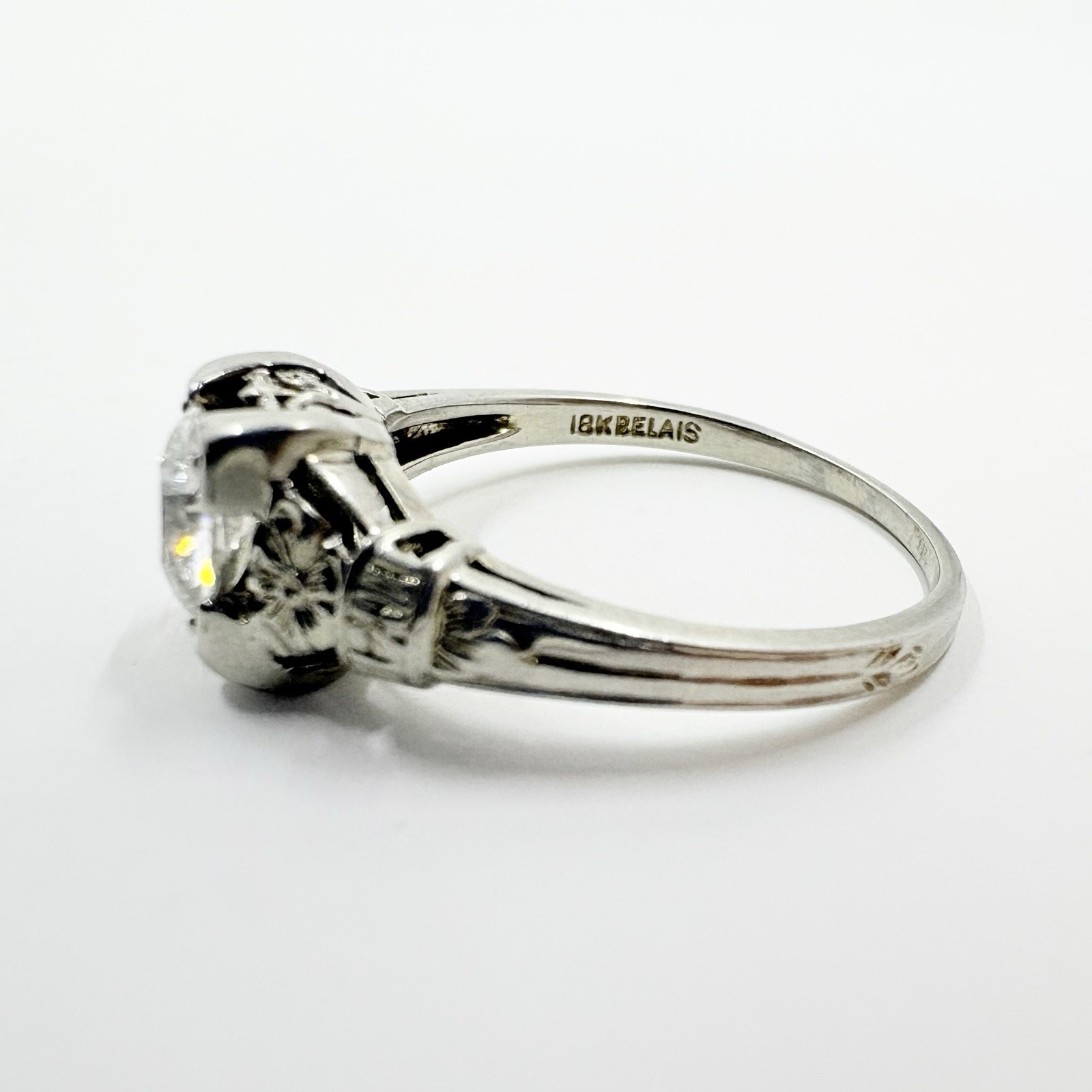 Antique 18k White Gold 0.65ct BELAIS Old European Cut Diamond Engagement Ring