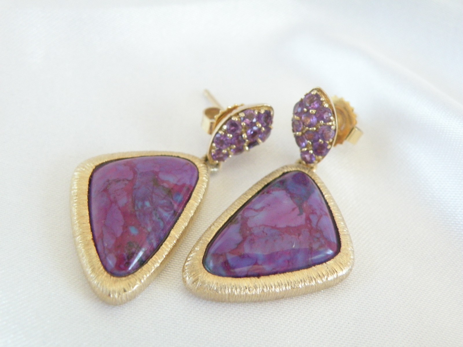 Gold on Sterling Silver 925 Purple Turquoise Amethyst Modern Dangle Earrings