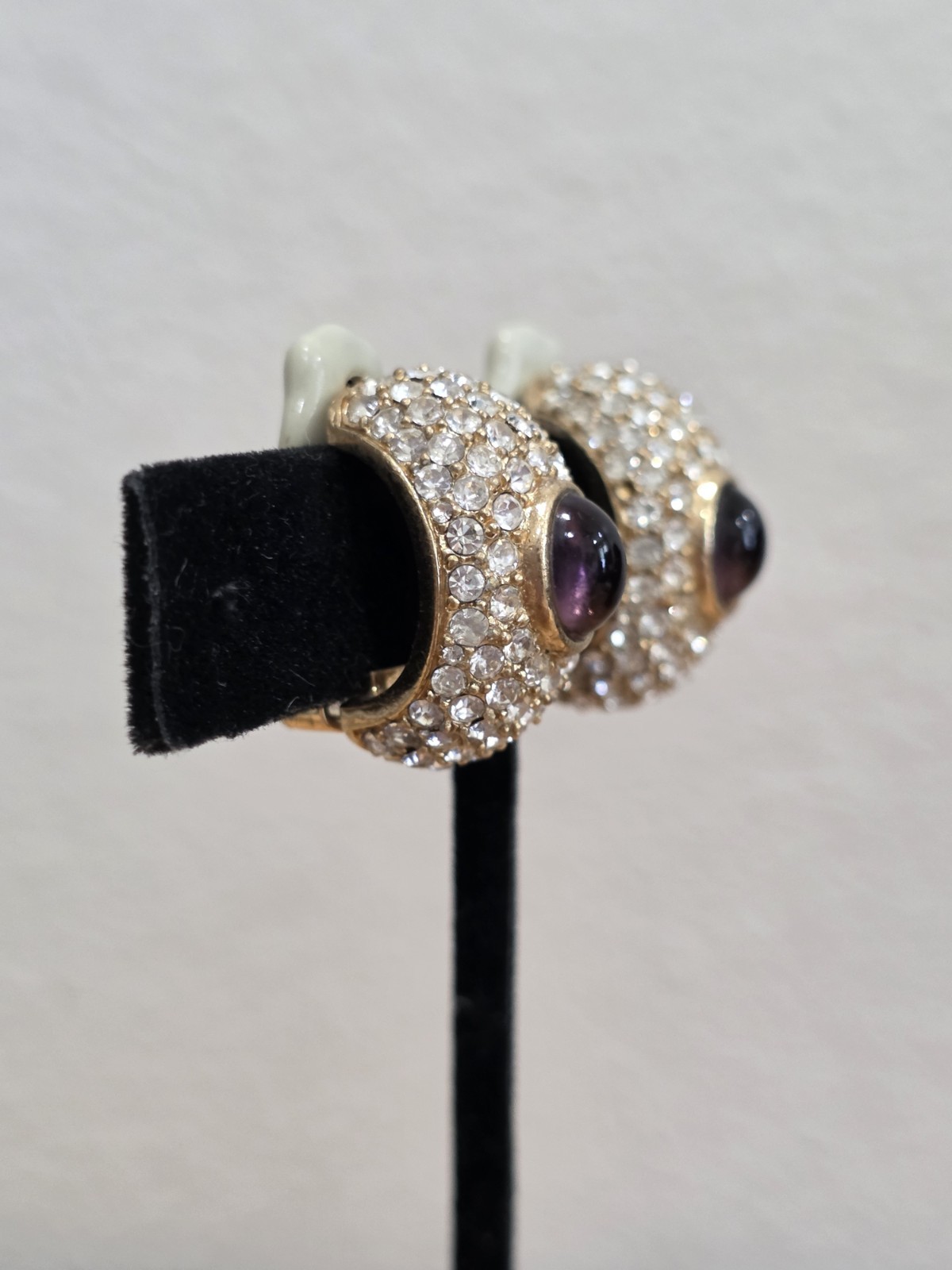 Vintage 80s CINER Rhinestone Gripoix Glass Canochon Earrings