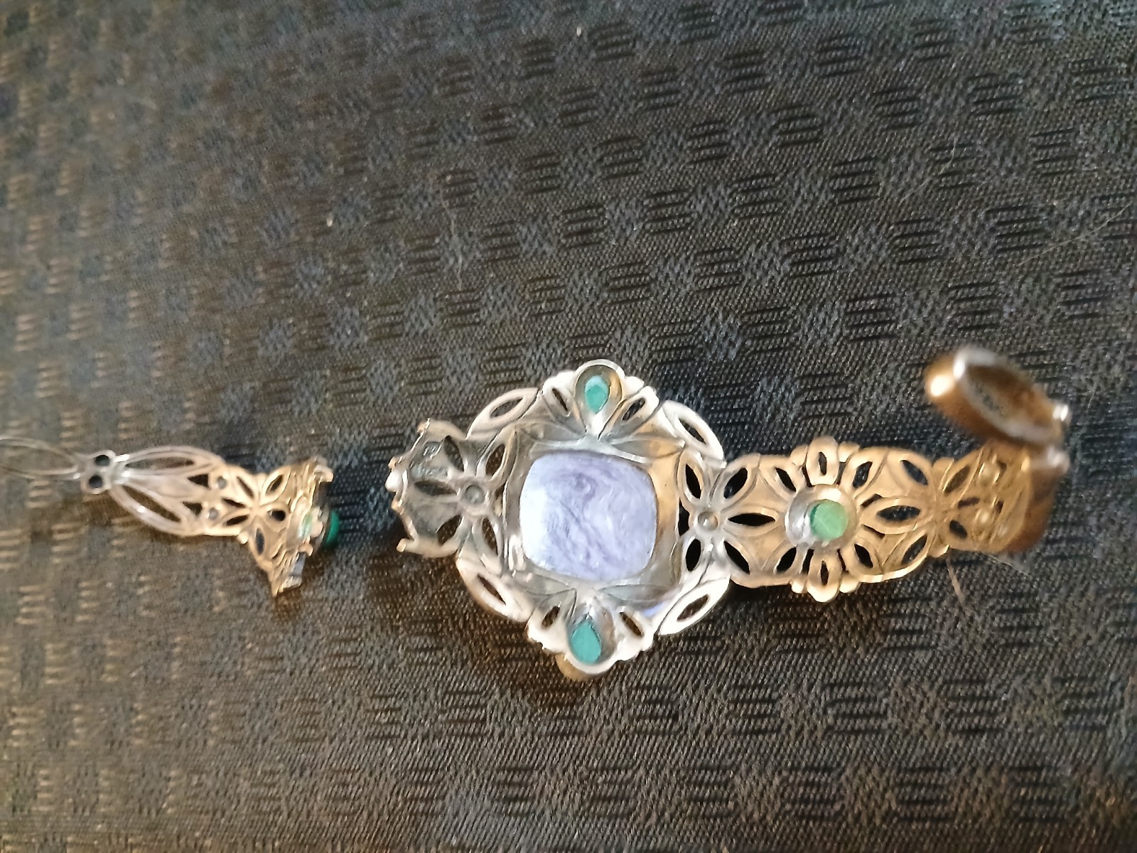Vtg Carolyn Pollack Sterling Silver, Charoite, Malachite Bracelet, As Is, READ