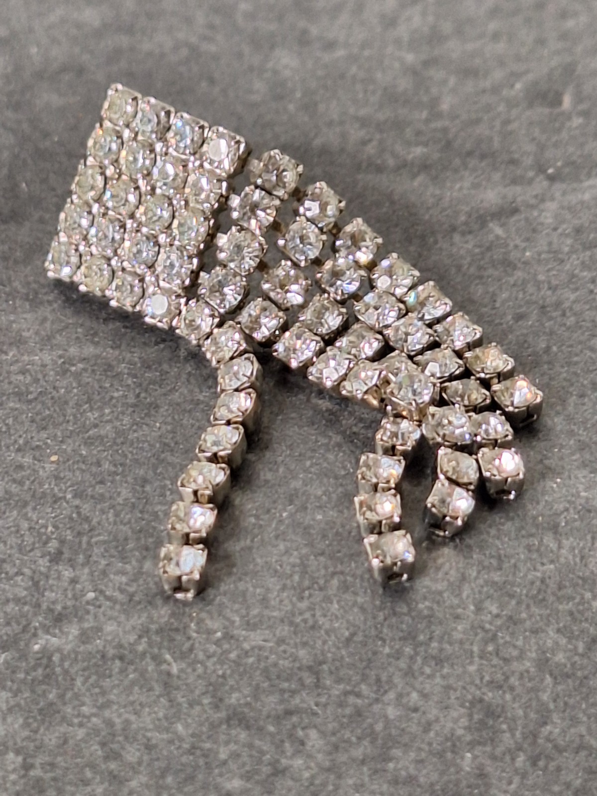 1950s Vintage Silver Tone Rhinestones Drip post earrings