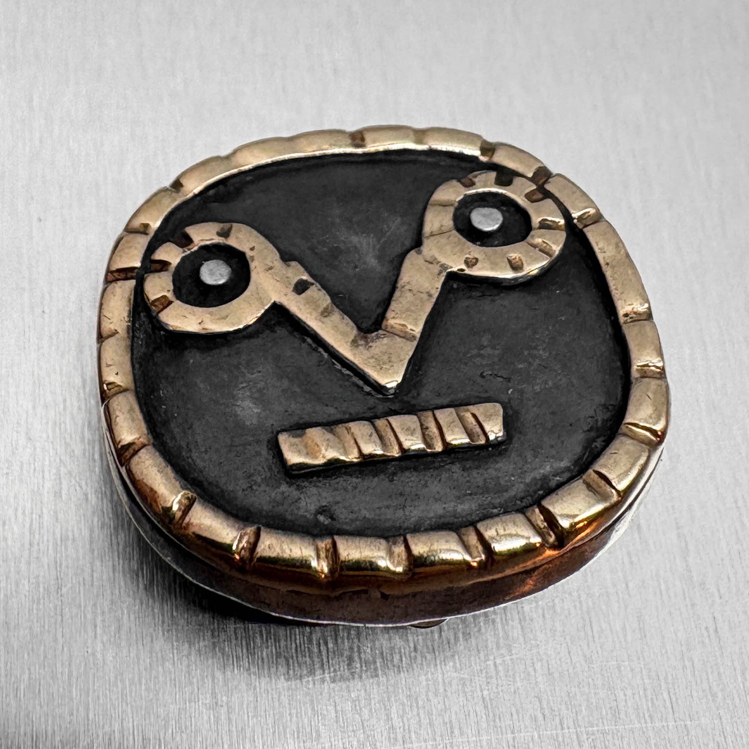 FAB Vtg Signed DIAN MALOUF MODERNIST FACE Mask Clip Earrings Sterling 14K Gold