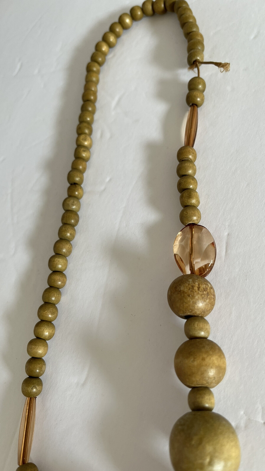 Vintage Light Color Wood and Brown Lucite Plastic Bead Necklace Hippie Boho 24″