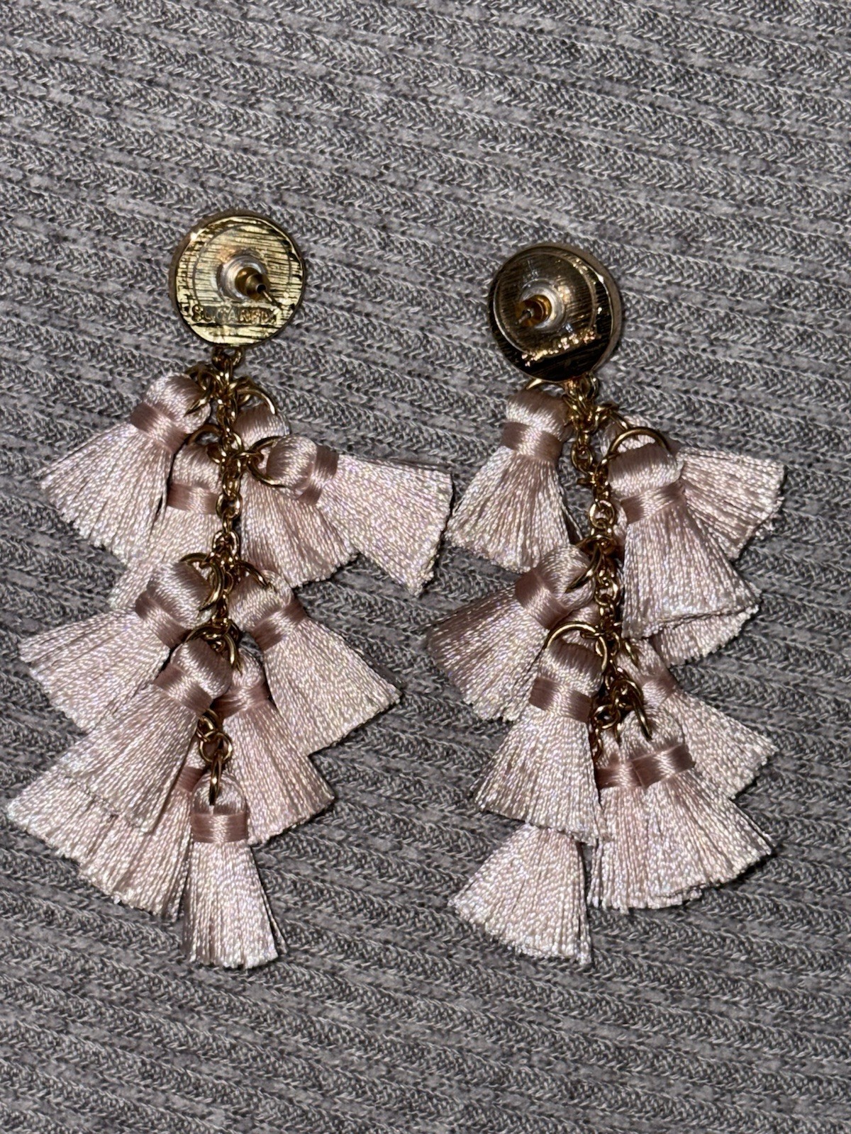 Vintage Sugarfix signed gold tone light pink tassel dangle earrings