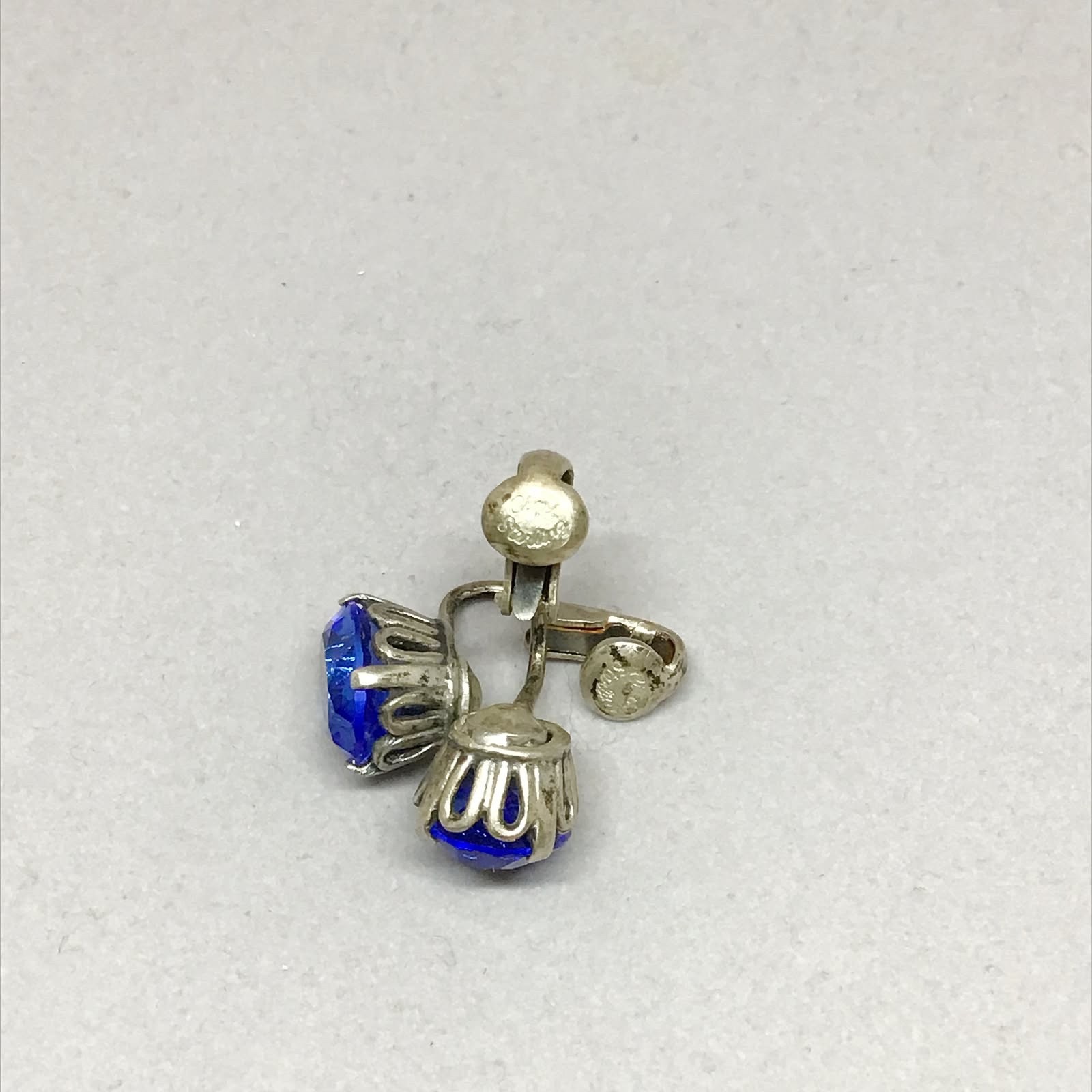 Vintage Guglielmo Cini Sterling Corinthian Crown Earrings, Signed Script, Blue