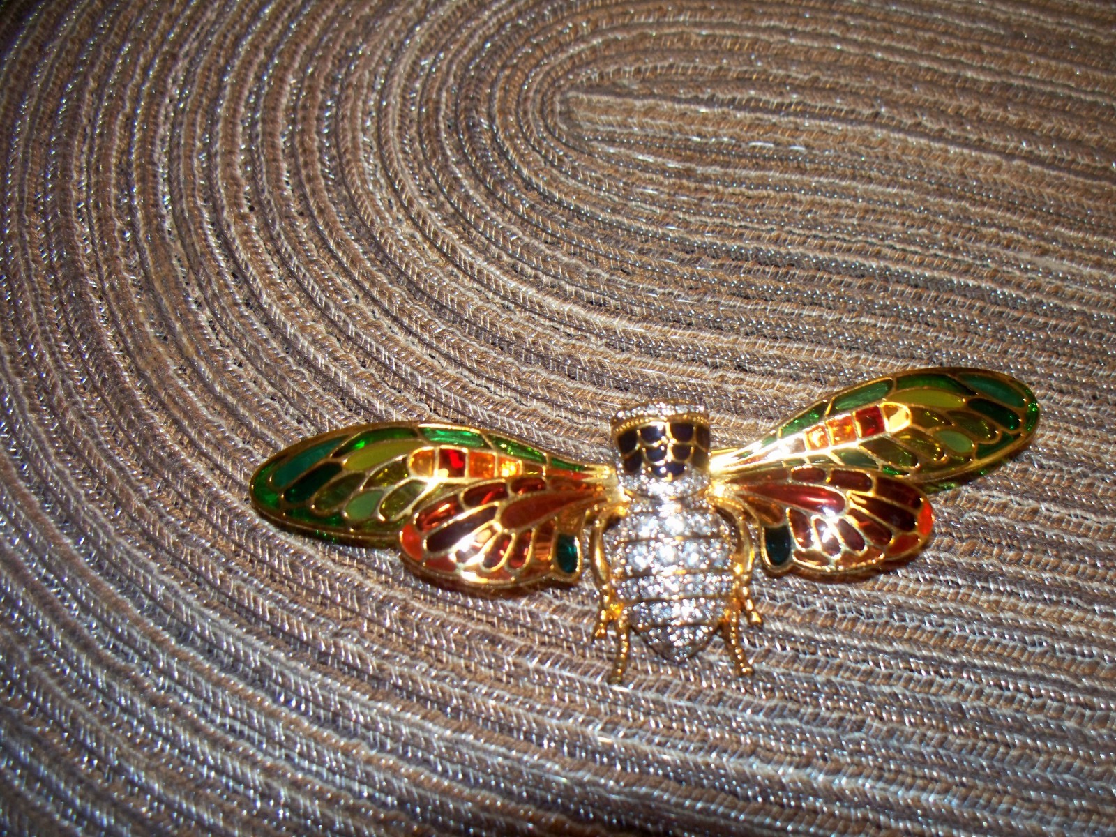 Joan Rivers Plique-a-Jour Stain Glass Cicada Bug Crystal Signed Pin Brooch