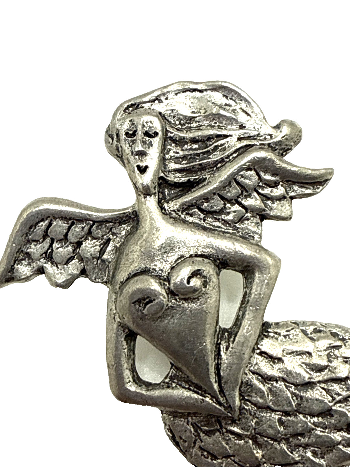 Vintage Seagull Pewter Winged Mermaid Brooch 1996 Canada Pin 1.75″ Whimsical
