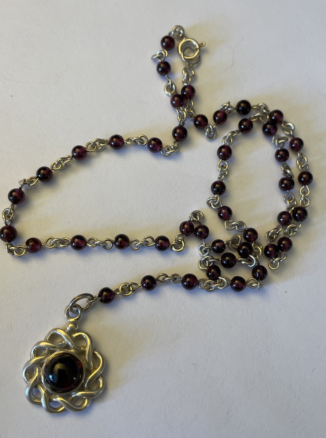 Signed BOCCO Solid 925 Sterling Silver 16″ Rosary Amethyst Bead Chain Necklace