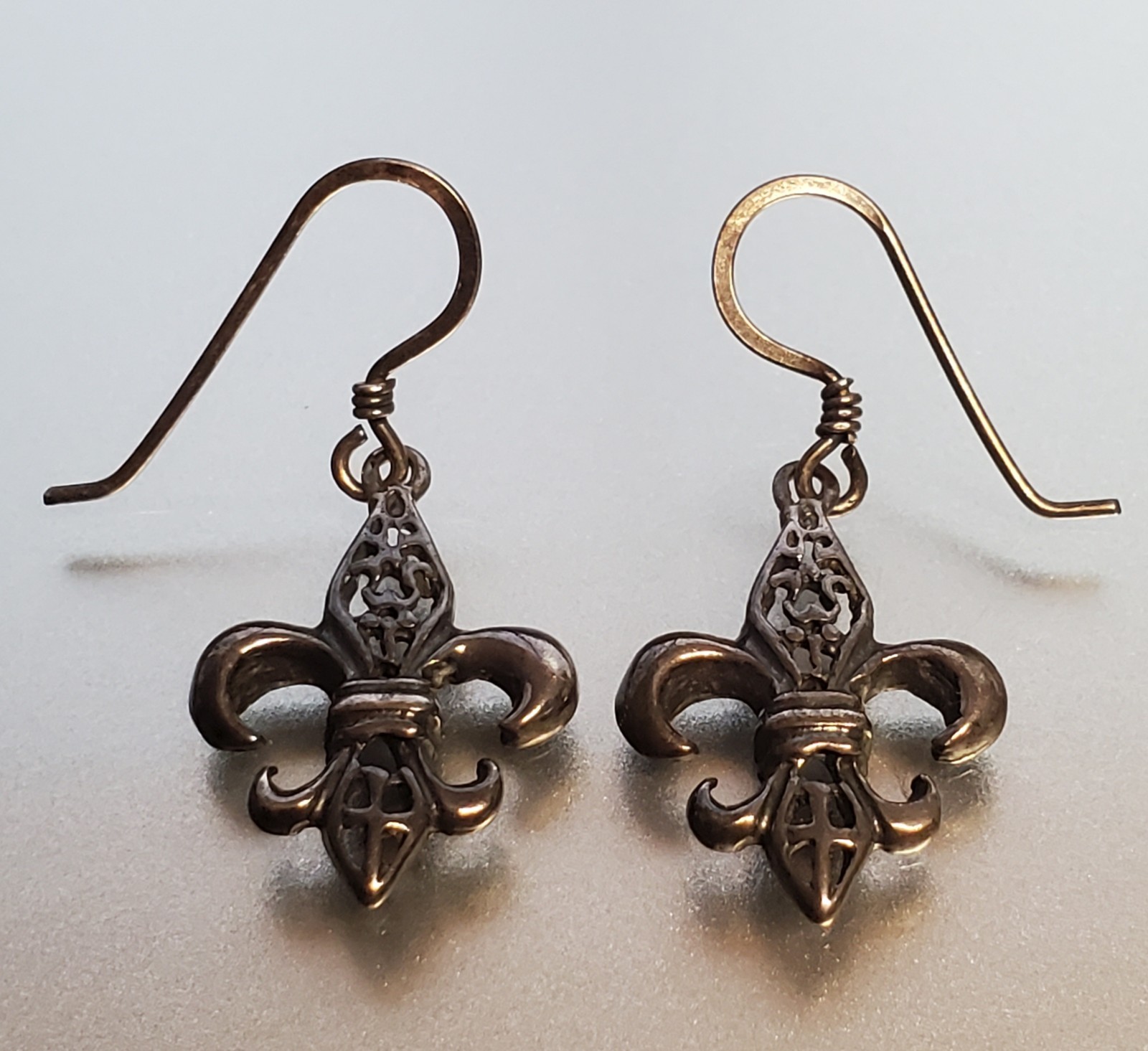 VTG 925 Fleur De Lis Dangle Earrings 1.5in Drop Sterling Silver 2g Estate