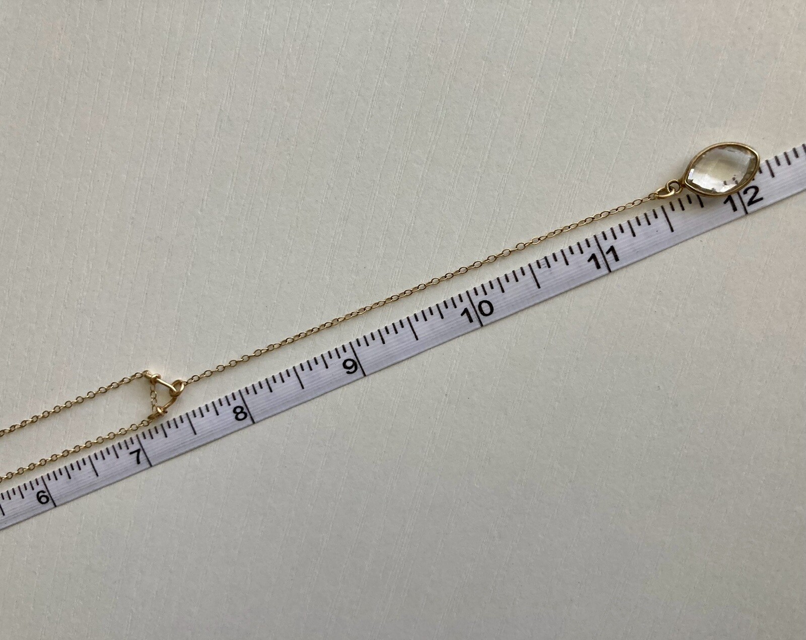 14k Yellow Gold Filled Quartz Pendant Chain Necklace Y Drop 15in plus 4in Drop