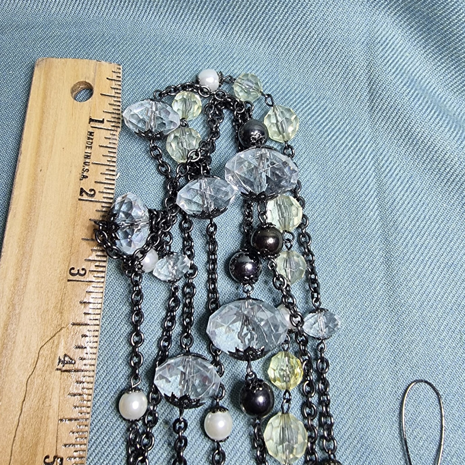 Vintage Set Necklace & Earrings Multi-Strand Black Cream Amber Tone Faux Pearl G