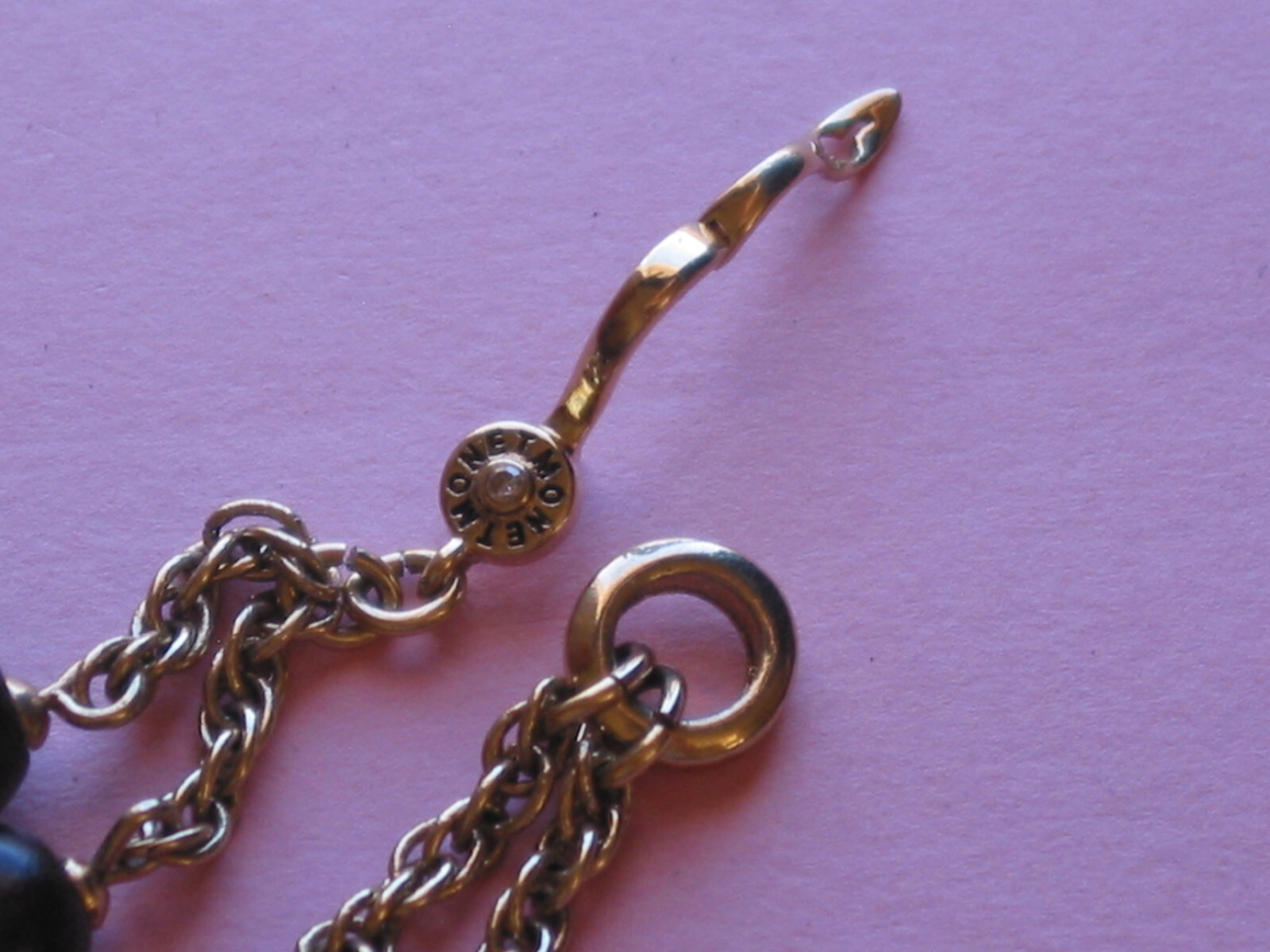 MONET ~ Vintage Gold Tone Two Chain Necklace With Brown & Orange Beads