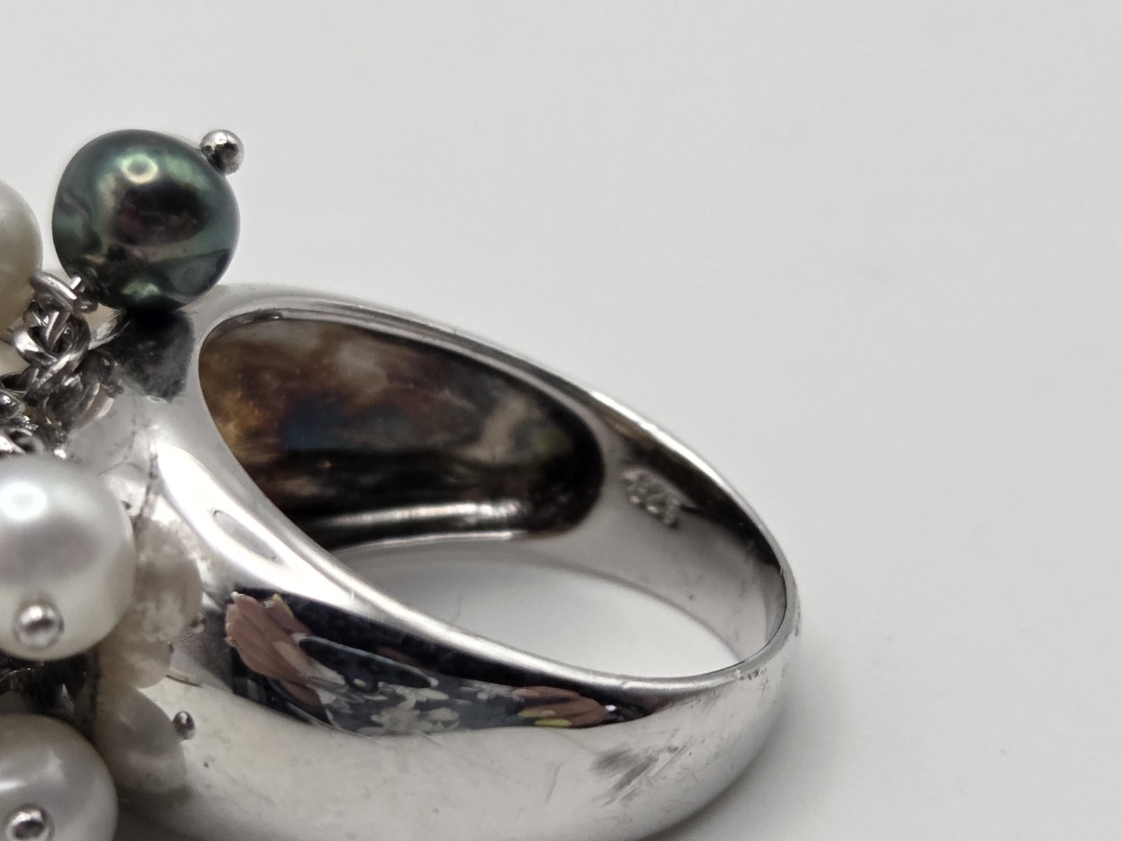 925 Vintage Dangle Pearl Ring White And Gray Sterling Silver Size 8