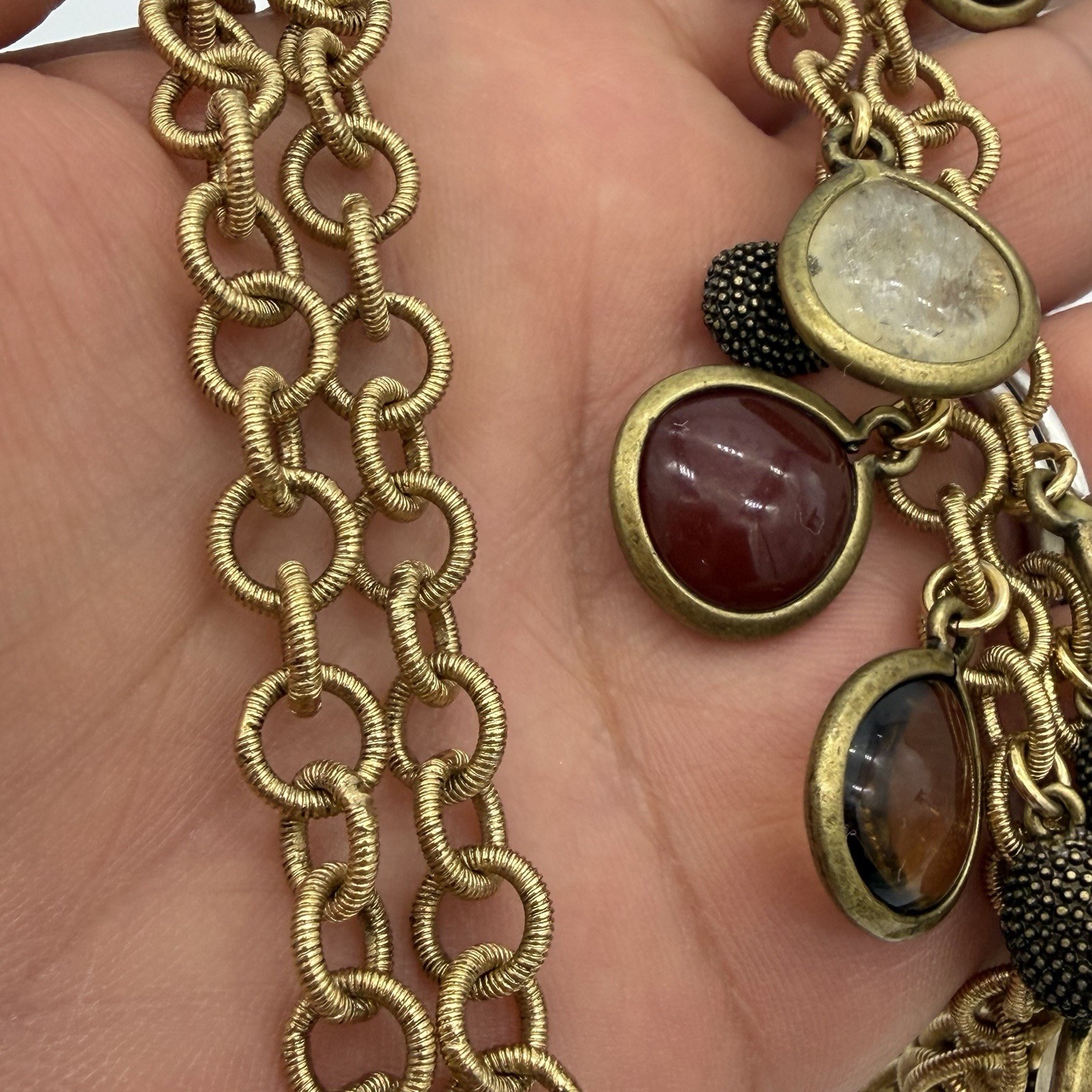 Vtg Monet Caged Glass Necklace Grpoix Style Cabochons Charm Dangle Long