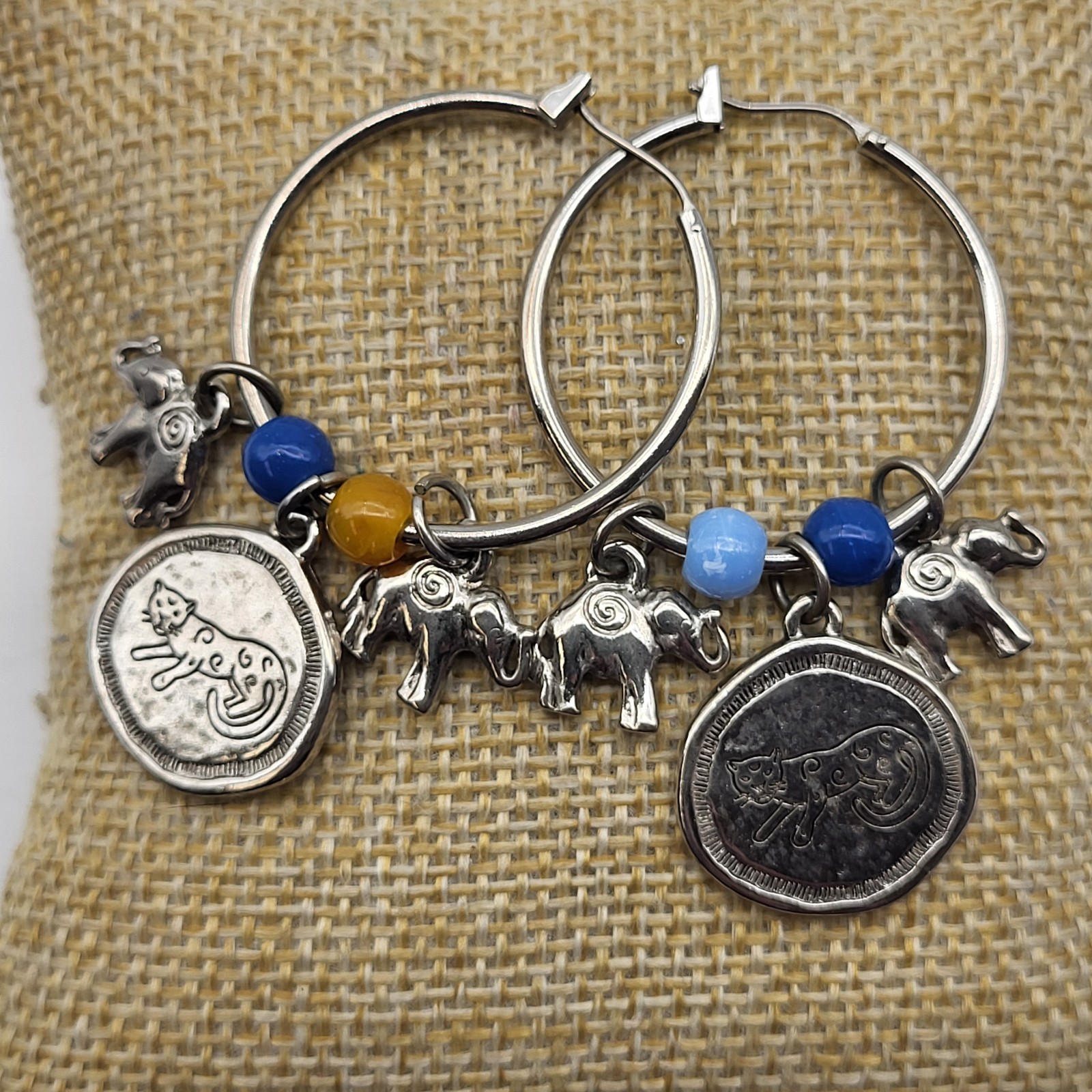 Fabulous Flamboyant Boho hoop charm earrings Safari Elephant leopard Cheetah Cat