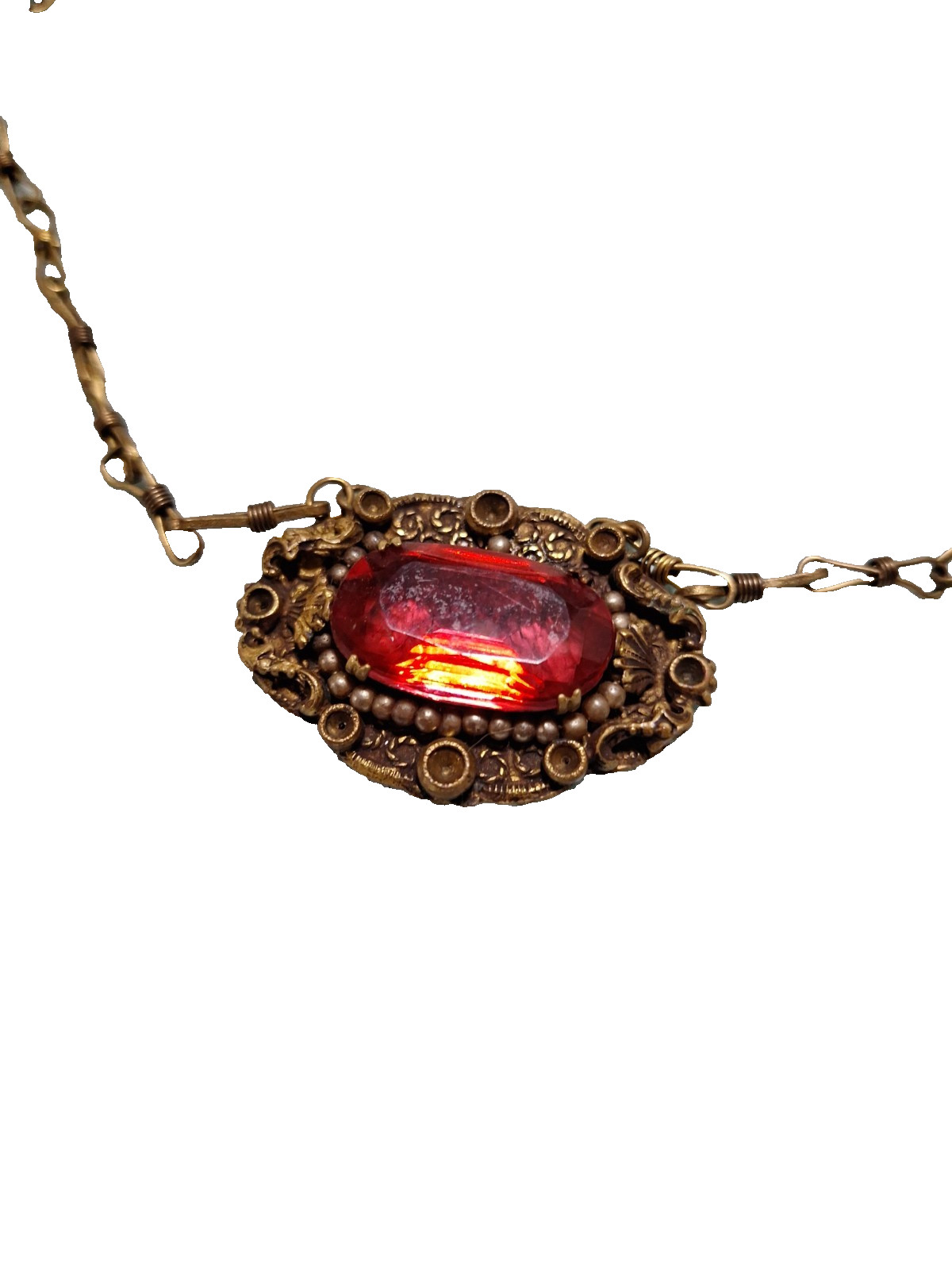 Vintage Victorian Faceted RED Pendant Necklace Non Magnetic