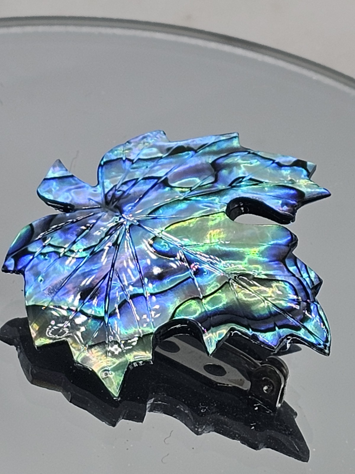 Vintage Abalone Shell Maple Leaf Brooch Iridescent Carved Shell Nature Pin