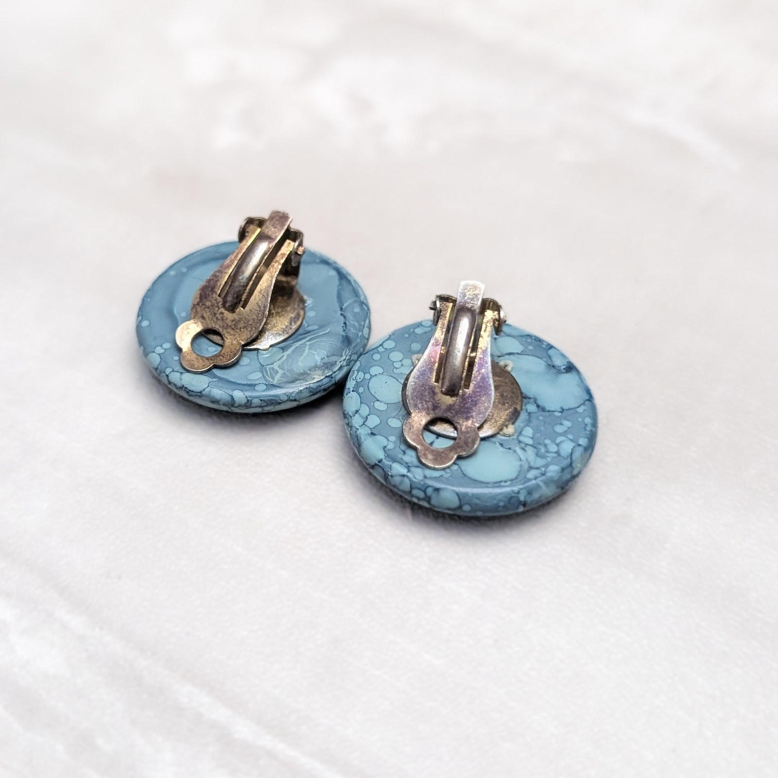 Vintage Clip On Earrings Unusual Shade of Light Blue Button Style Earrings