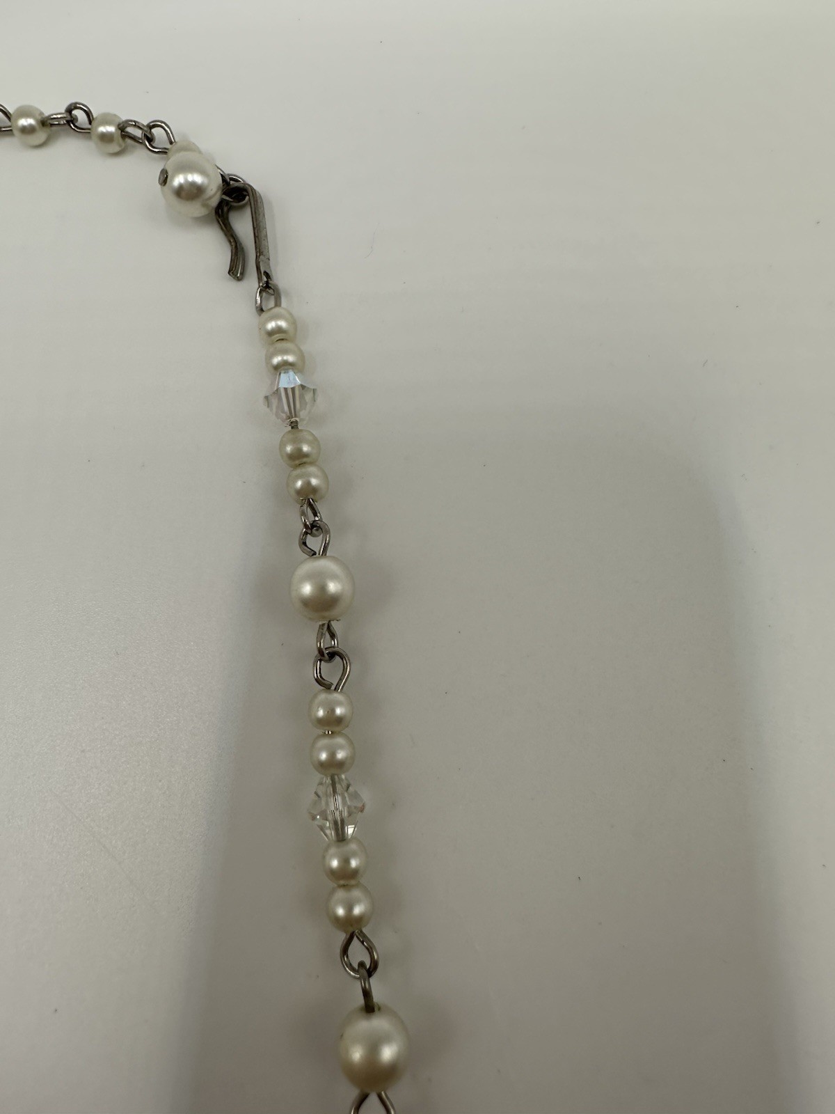 Vintage Faux Pearl AB Acrylic Crystal Fringe Bridal Necklace 16”