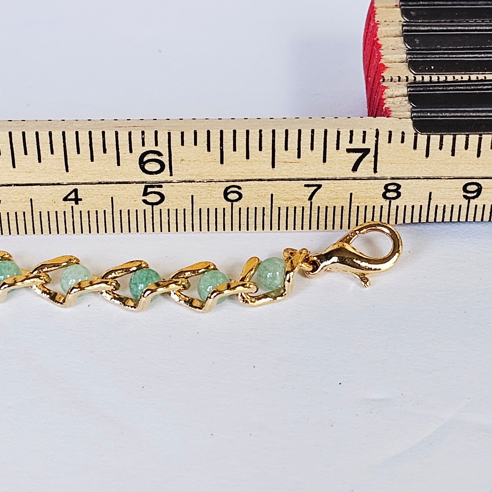 Vintage Boho Captured Treasures Aventurine Bracelet Gold Tone Green Stone Earthy
