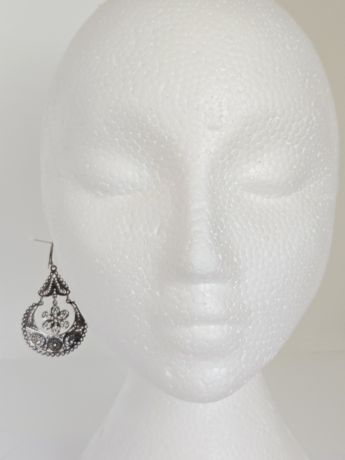 VTG NF Thailand Sterling Silver Cannetille Filigree Flower Boho Dangle Earrings