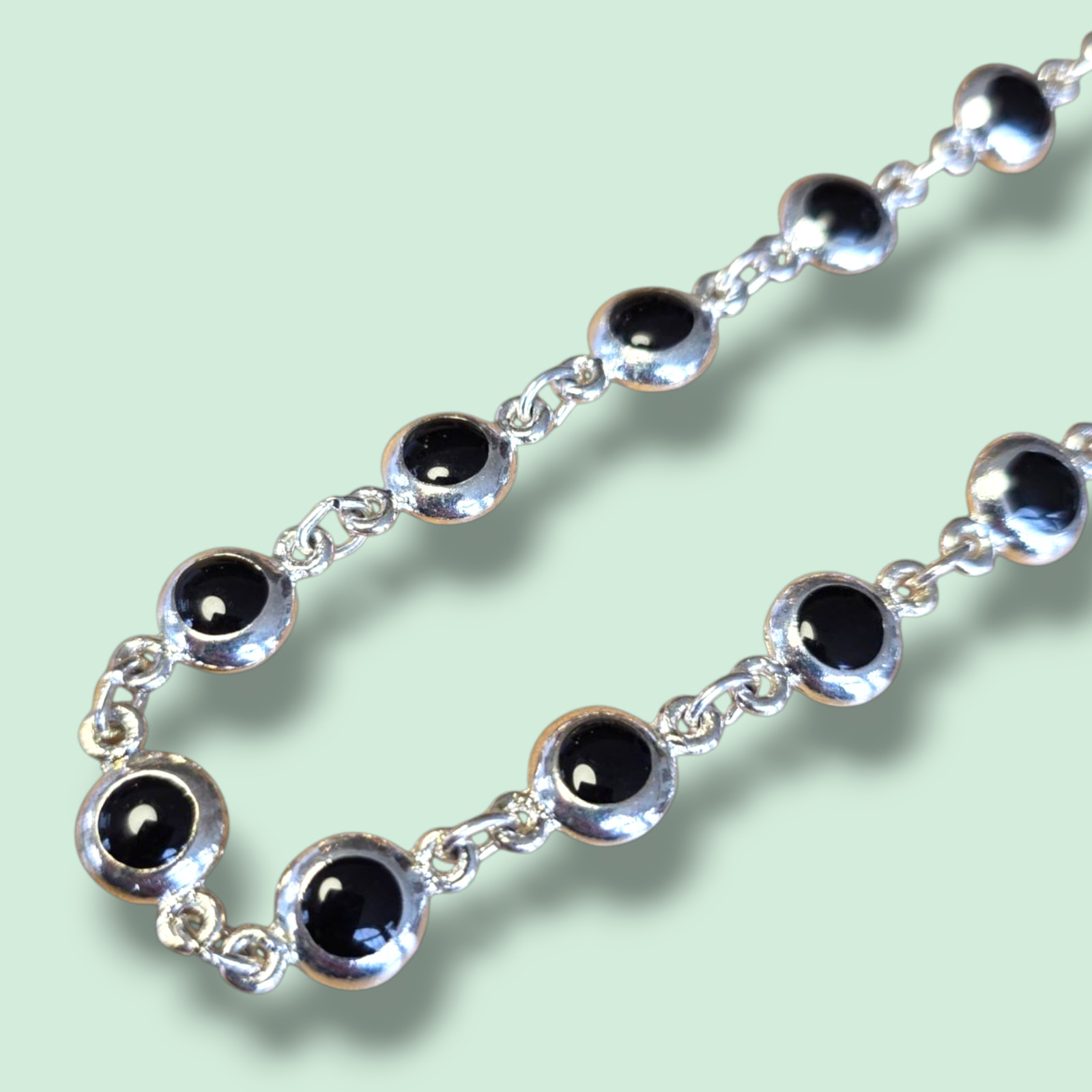 Vintage Silver & Black Adjustable Chain Necklace with Lobster Claw Clasp – UK