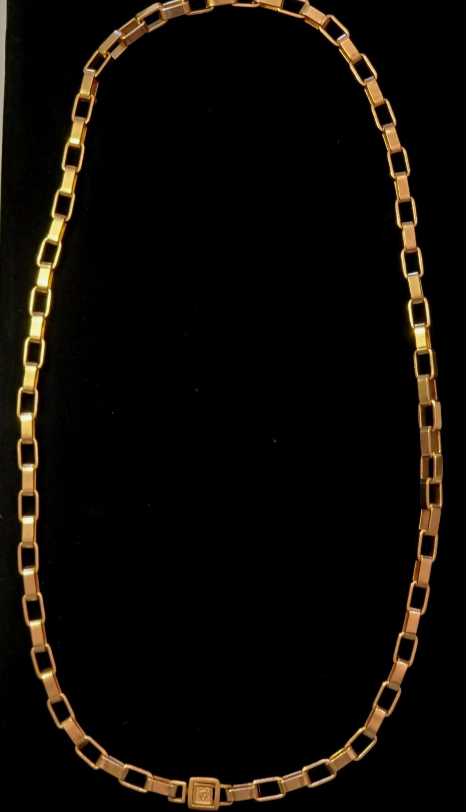 ANNE KLEIN Vtg Necklace, Gold Plated, Rectangular Links, Logo Toggle Closure