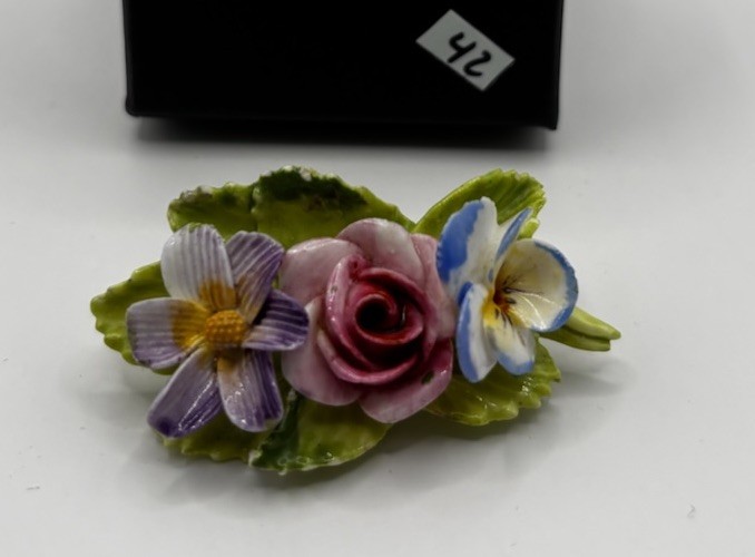 Vintage Hand Painted Bone China Floral Brooch Pin Made In England