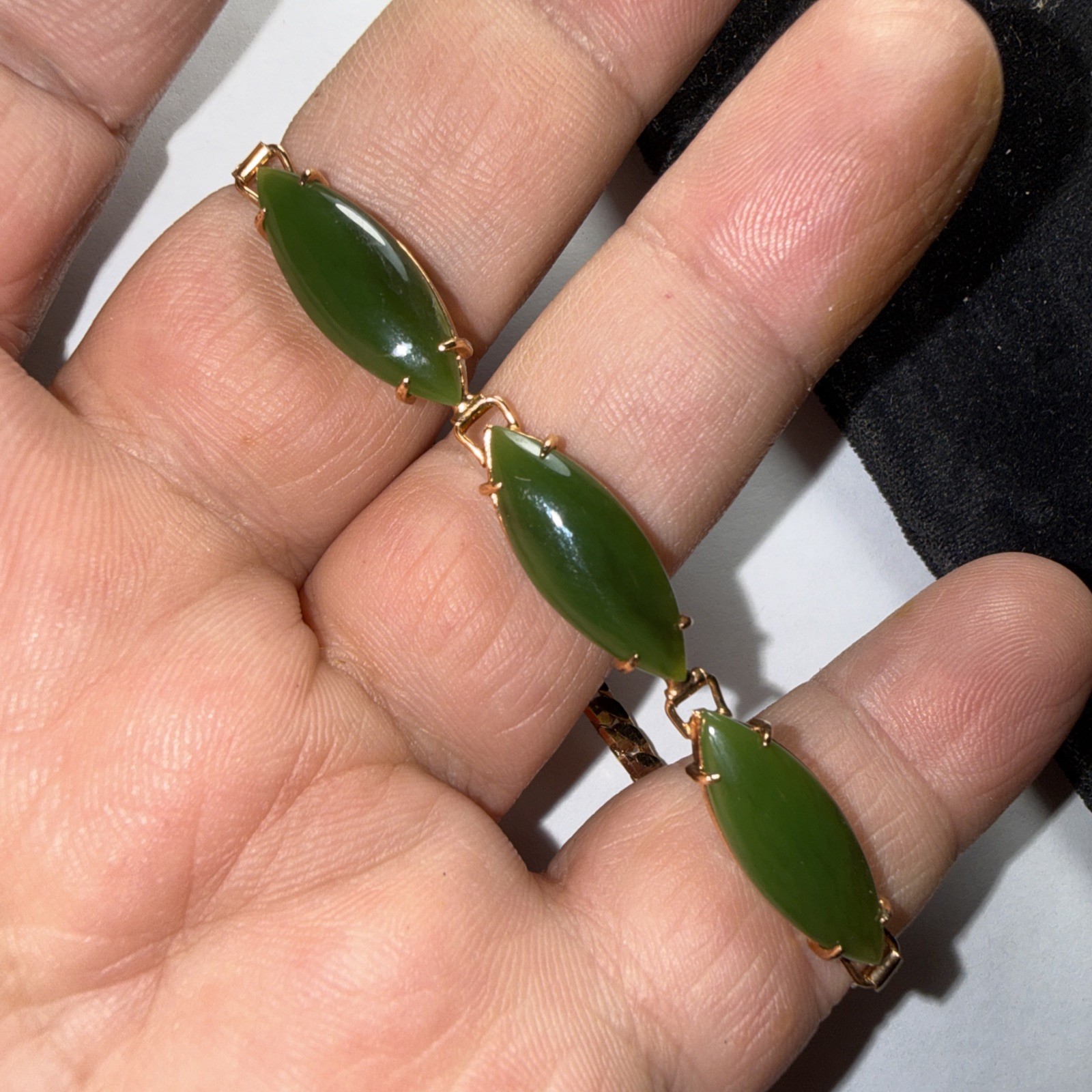Bracelet Jade Gold Filled Vintage Unused Old Stock Unmarked Big Cabochons 7.25”