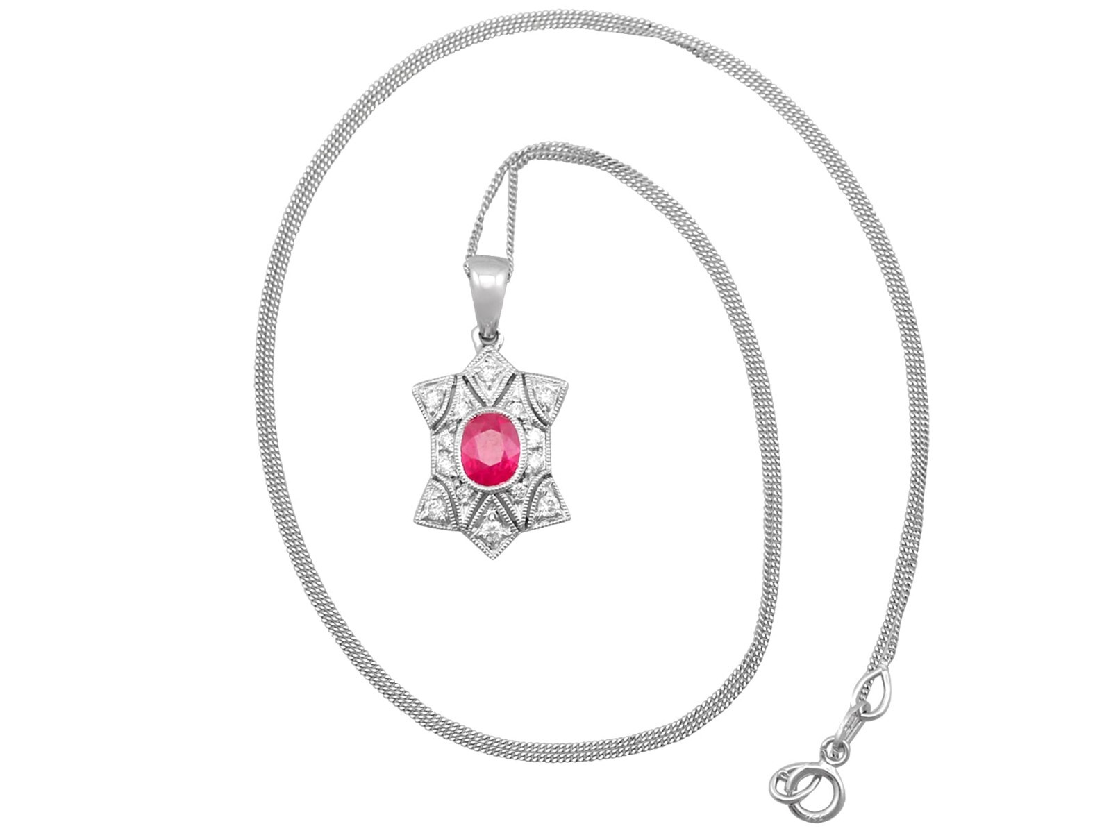 0.78 Ct Ruby & 0.28 Ct Diamond 18k White Gold Pendant Circa 2000
