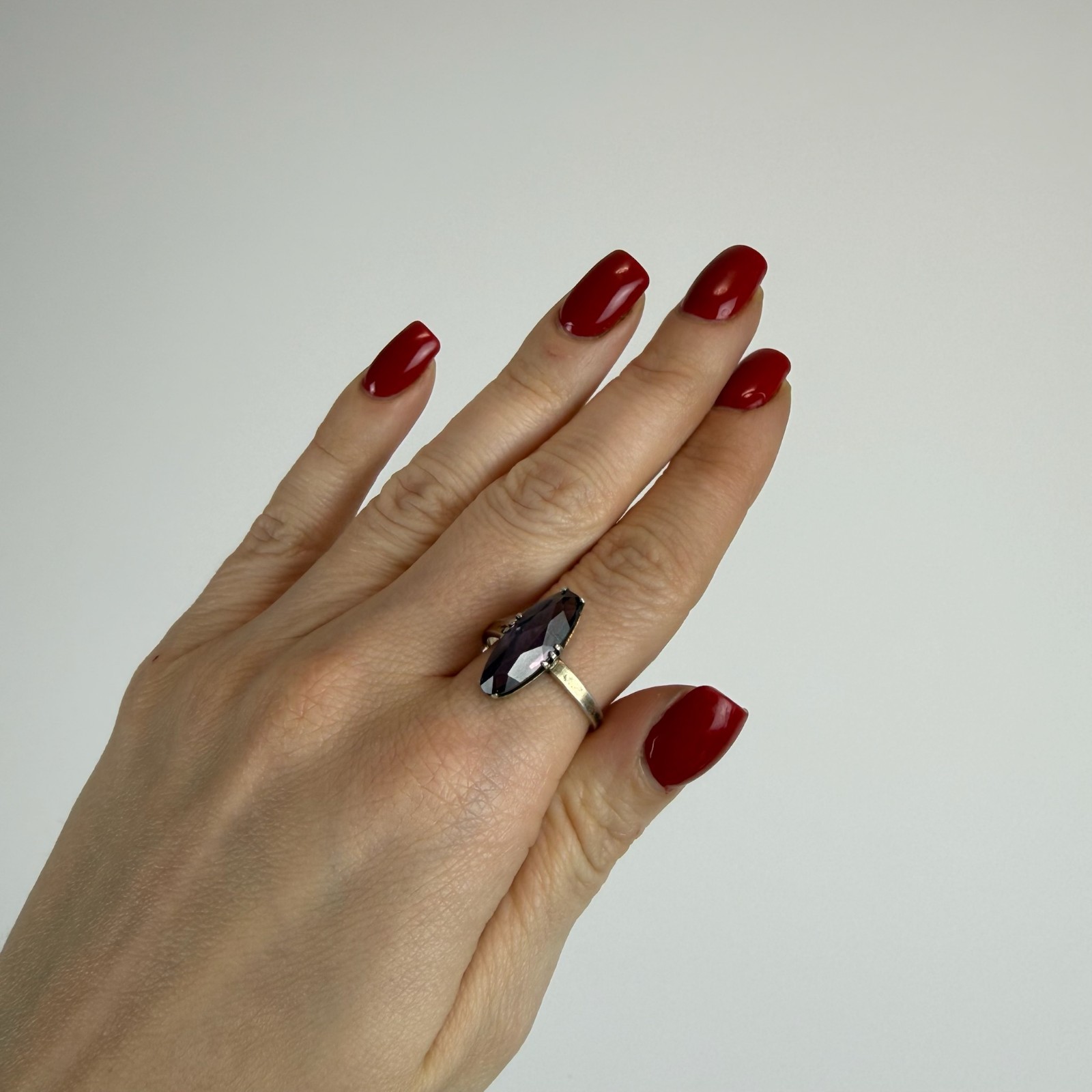 Vintage Soviet RING Silver 875 mark Star USSR, Women’s jewelry purple stone