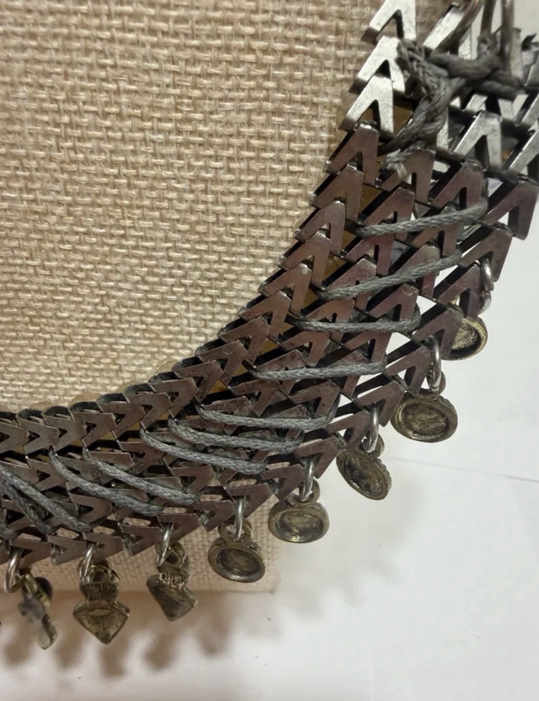 Vintage Necklace Layered Chain W Beaded Fringe & Dangling Charms J1