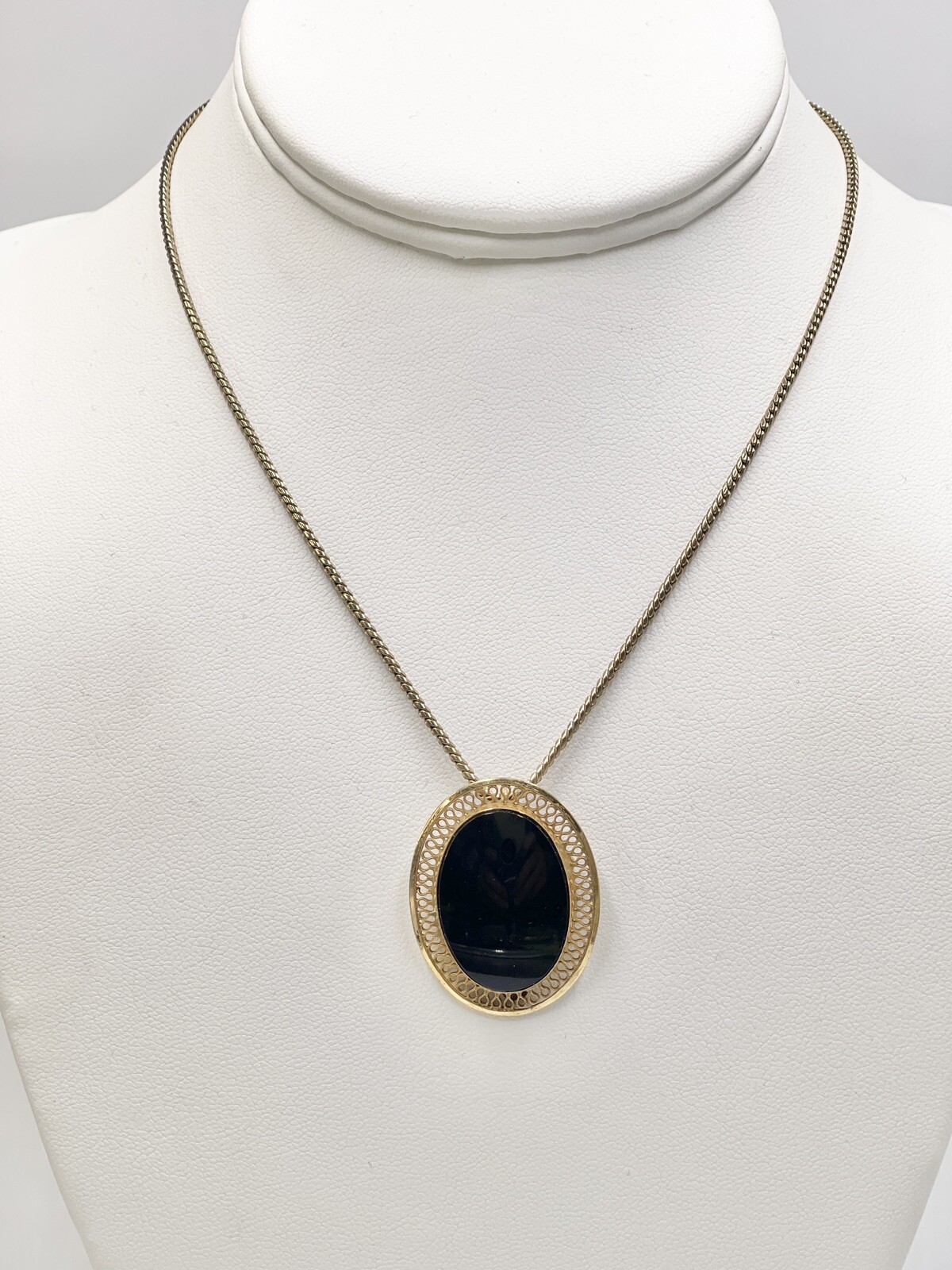 Vintage Necklace Winard 7 1/20 12k GF Convertible Brooch Black Onyx 14”