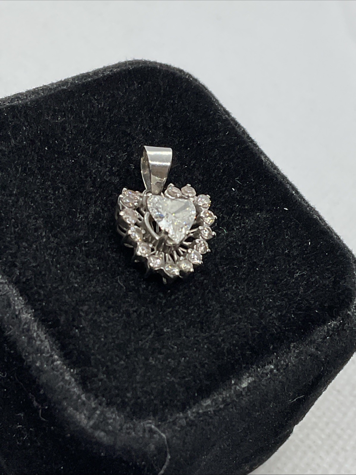 VINTAGE HANDMADE 8K White Gold Solitaire Diamond w/Accents Pendant & 11K Lock