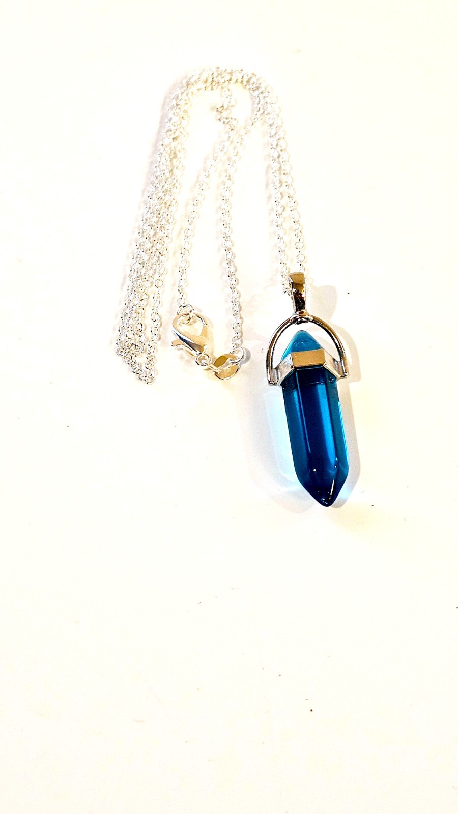 Aquamarine Bullet Point Pendant Necklace on 24′ Silver Chain