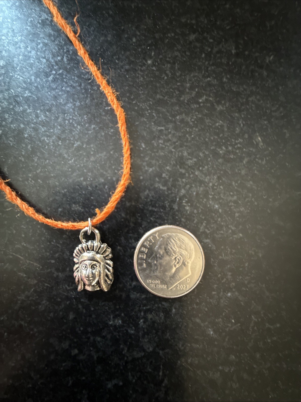 NATIVE AMERICAN INDIAN CHARM Dainty Necklace Hemp Cord Boho Tibetan Silver Tone