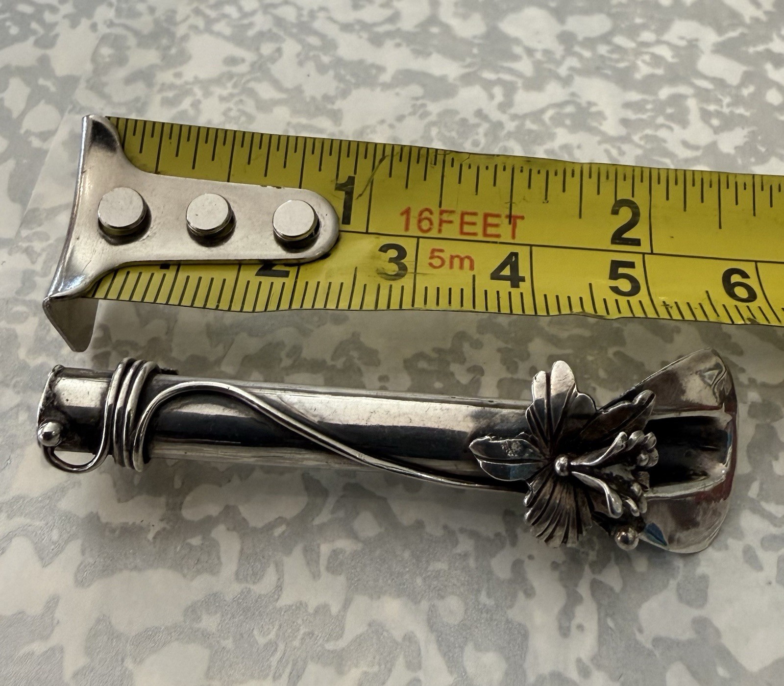 Vintage Sterling Silver Tussie Mussie Floral Brooch Posey Flower Holder Pin