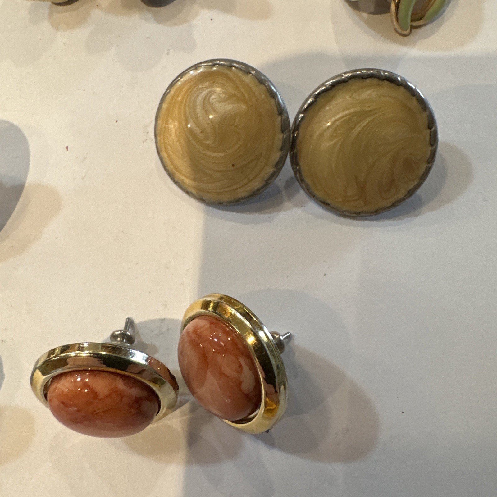 VTG Pierced Earring LOT Of 13 Enamel Resin Metal Discs Various Shapes Colors