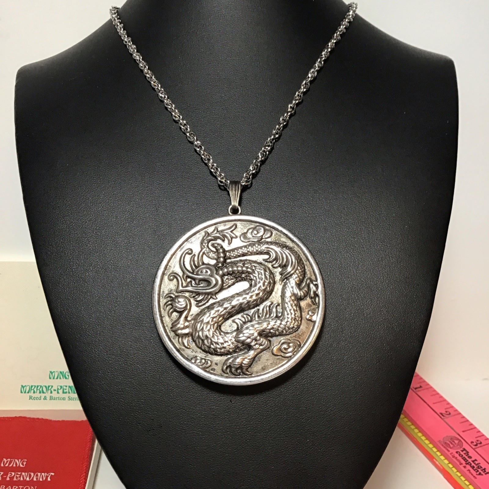 Sterling Reed & Barton Ming Dragon Mirror Pendant Necklace or Christmas Ornament