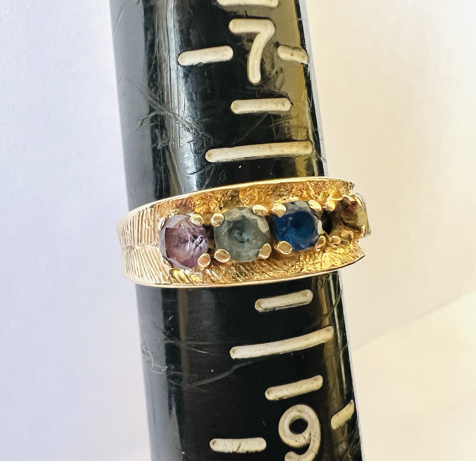 Vintage 14k Yellow Gold 5 Gem Stone 1 Missing MOTHERS Band Ring 3.6 Grams Sz 8