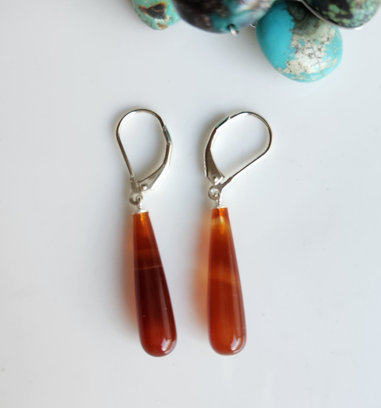GORGEOUS TEAR DROP CARNELIAN LEVER BACK 42mm EARRINGS 925 Solid Silver V21-B