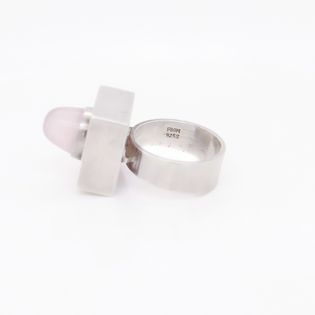 Vintage Neils Erik From Sterling Silver & Rose Quartz Bullet Cabochon Ring