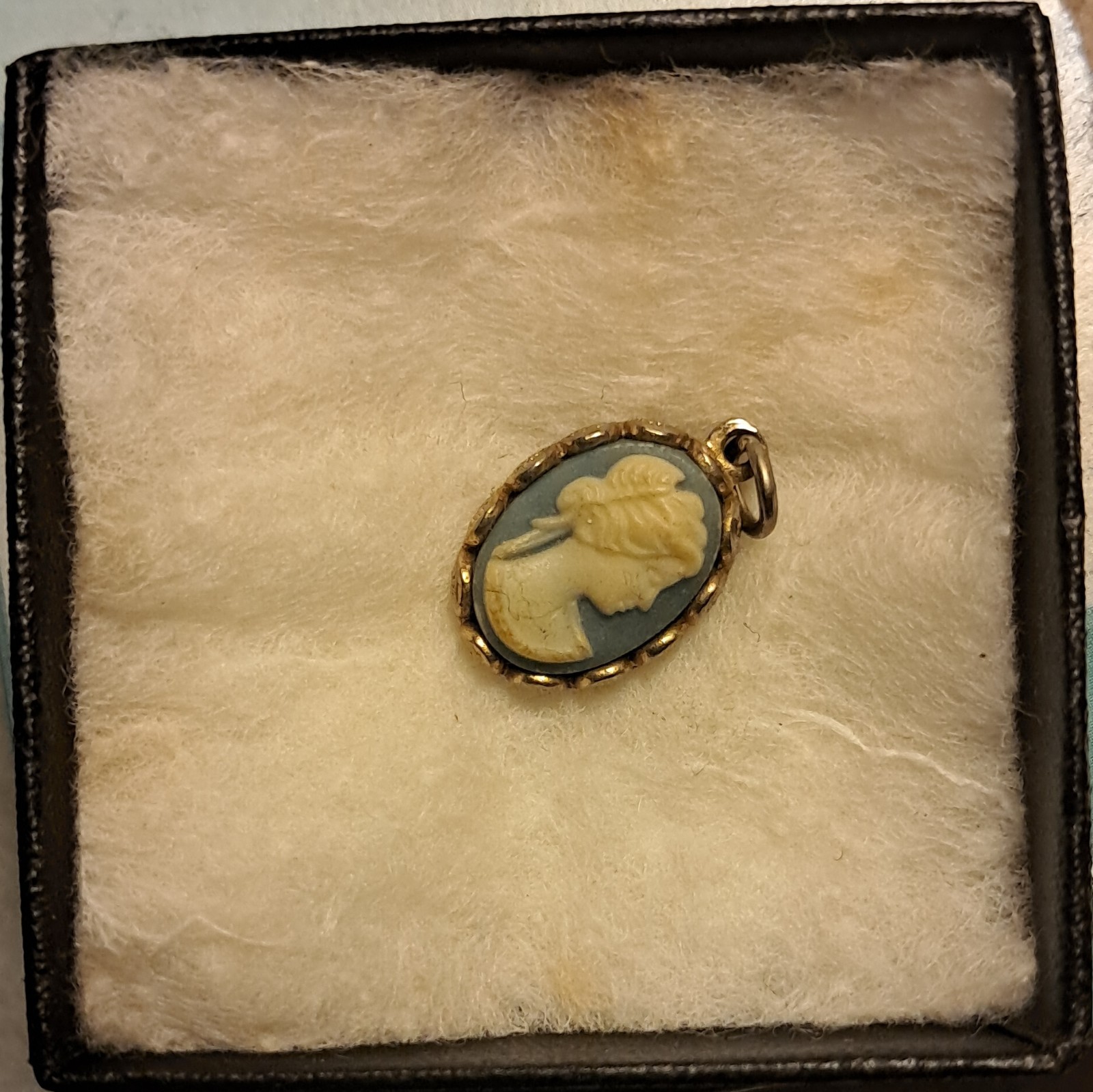 Avon Oval Cameo Pendant, Oval Blue & White Stone Color, Beauty Theme