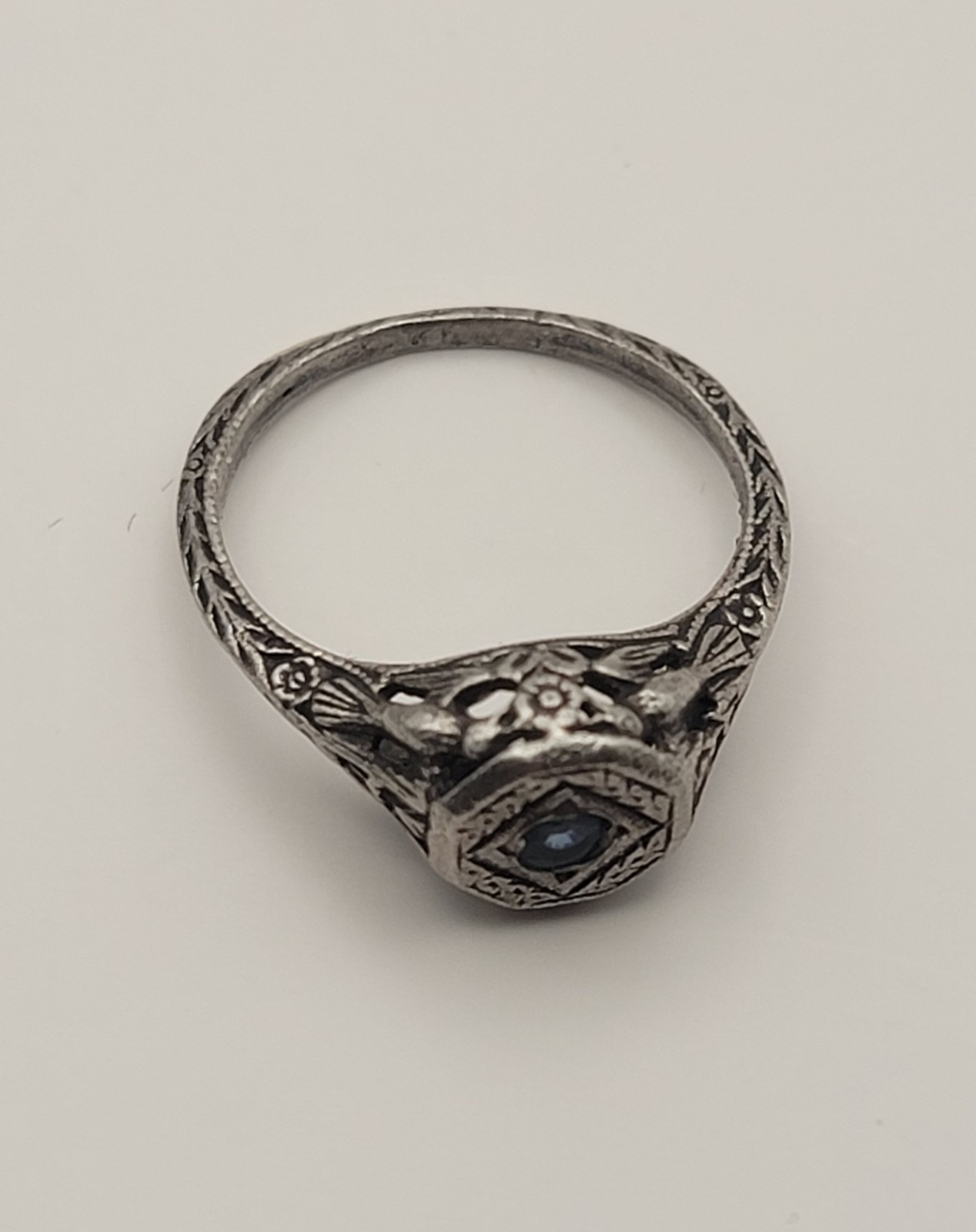 Tested Silver Blue Stone Art Deco Ring US Size 6